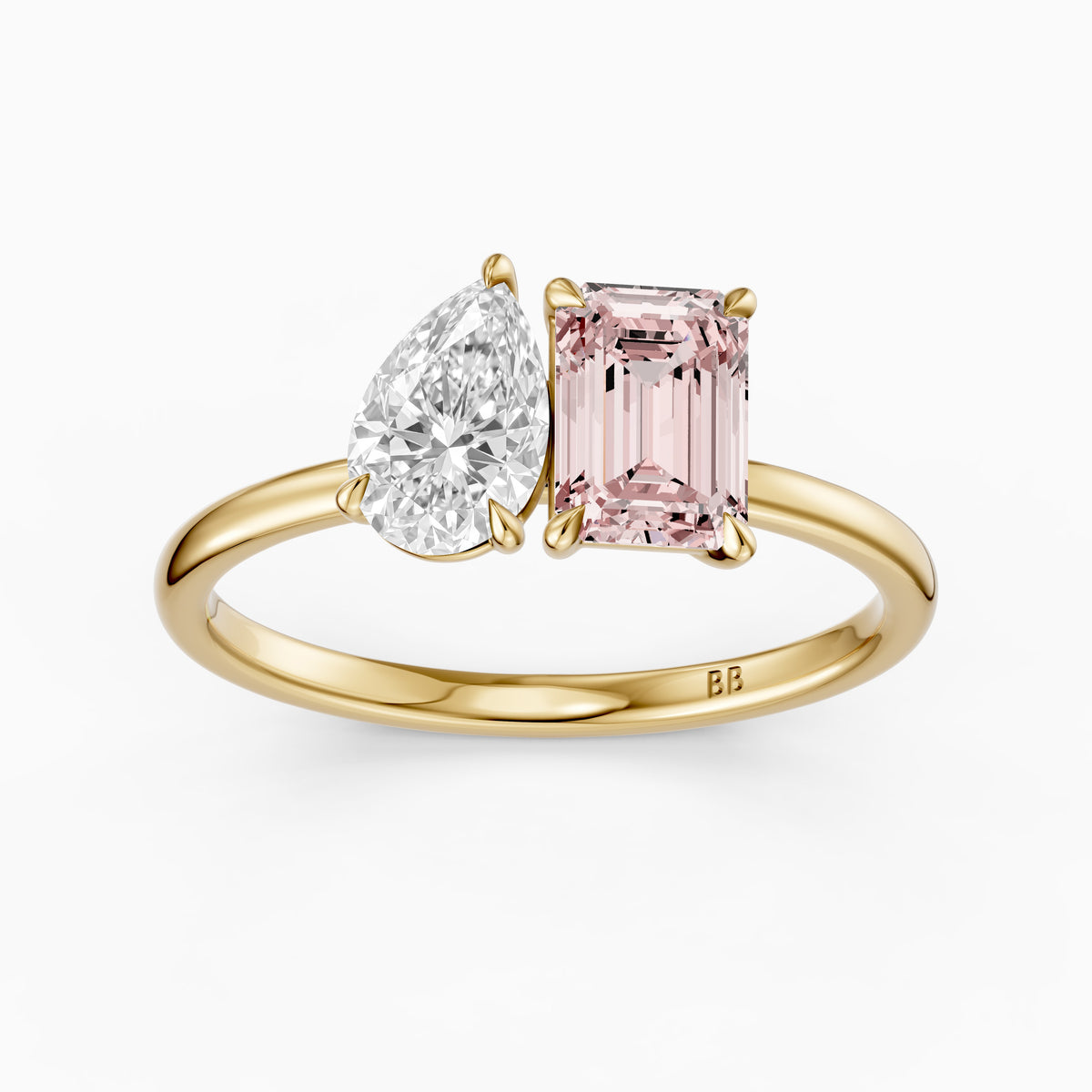 Kiara Pink Emerald Cut and Pear Shape Color Lab Grown Diamond Toi et Moi Ring