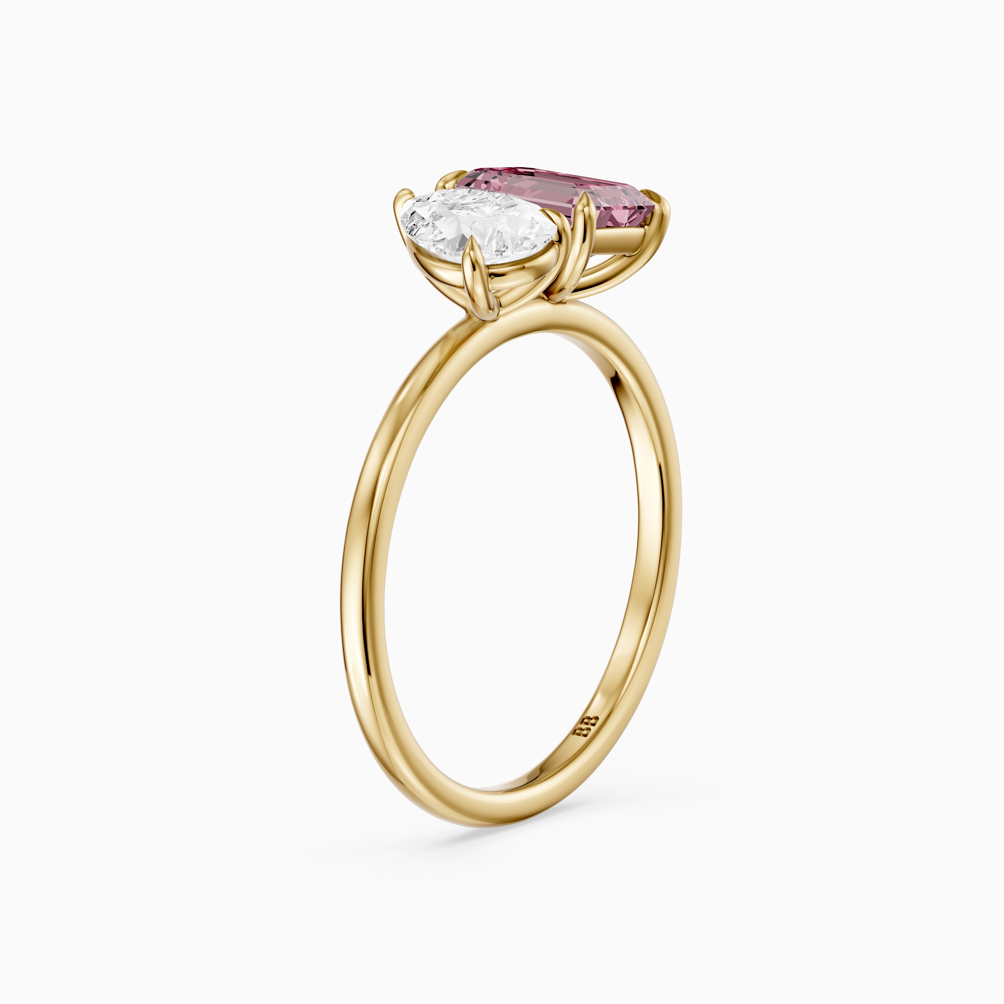 Kiara Pink Emerald Cut and Pear Shape Color Lab Grown Diamond Toi et Moi Ring