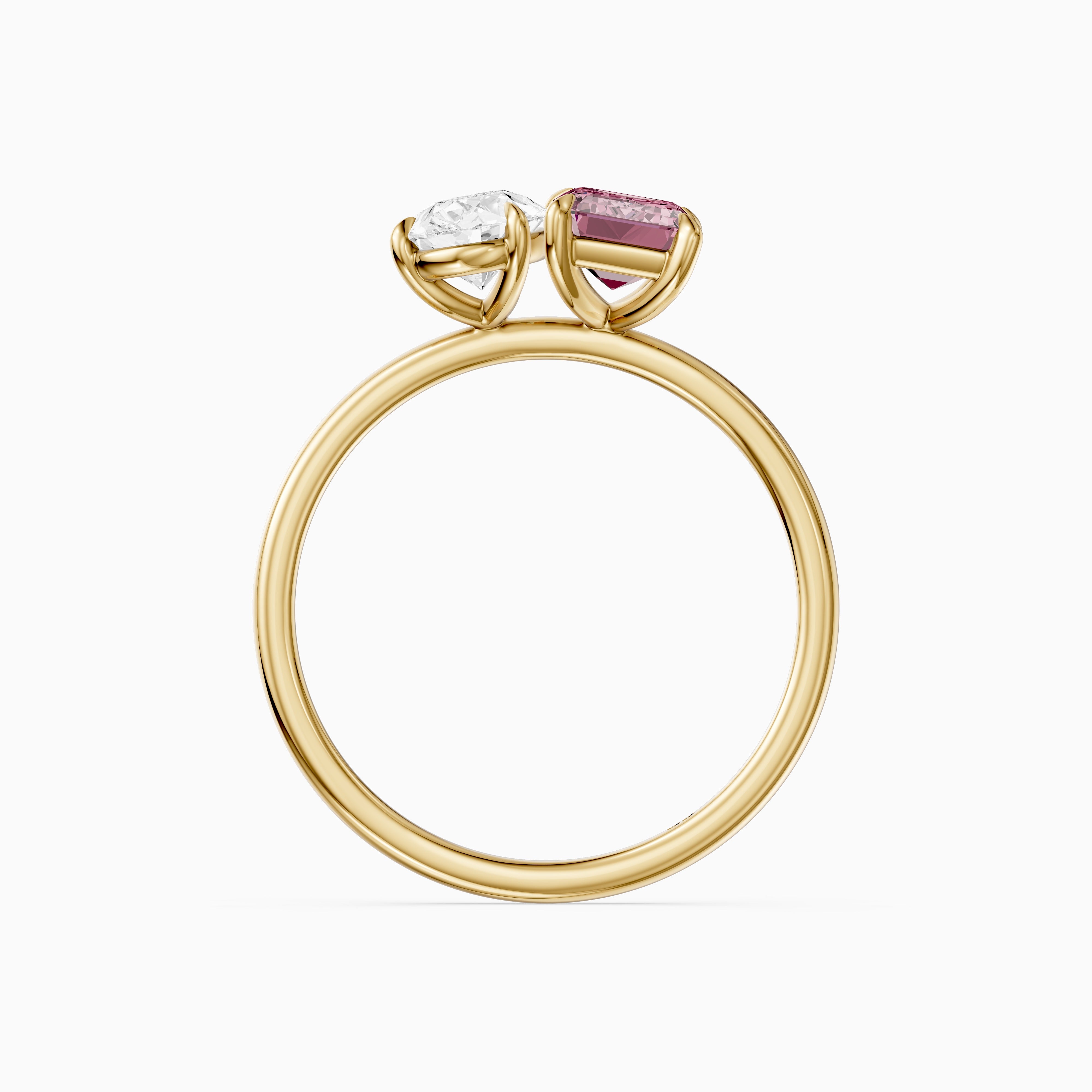 Kiara Pink Emerald Cut and Pear Shape Color Lab Grown Diamond Toi et Moi Ring