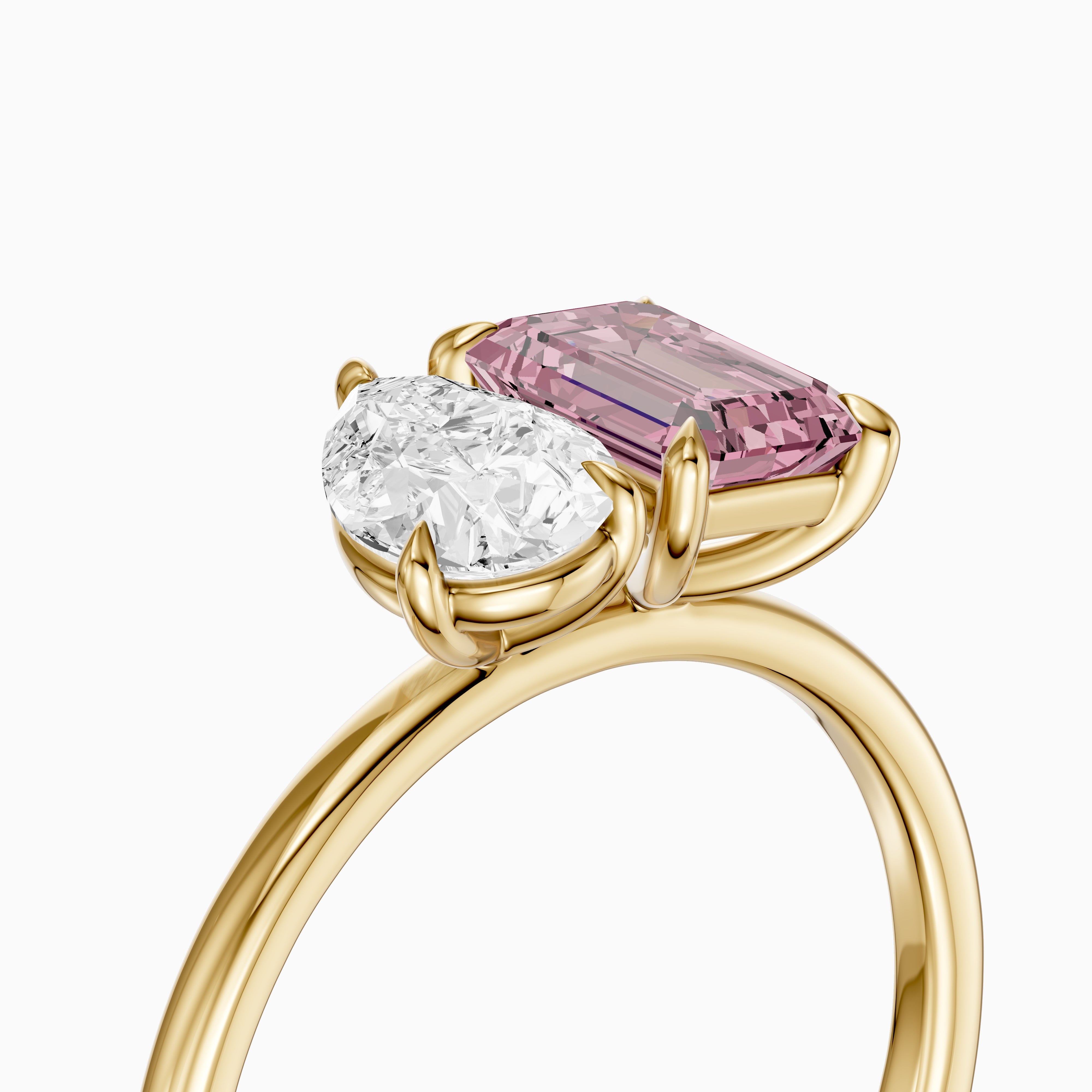 Kiara Pink Emerald Cut and Pear Shape Color Lab Grown Diamond Toi et Moi Ring