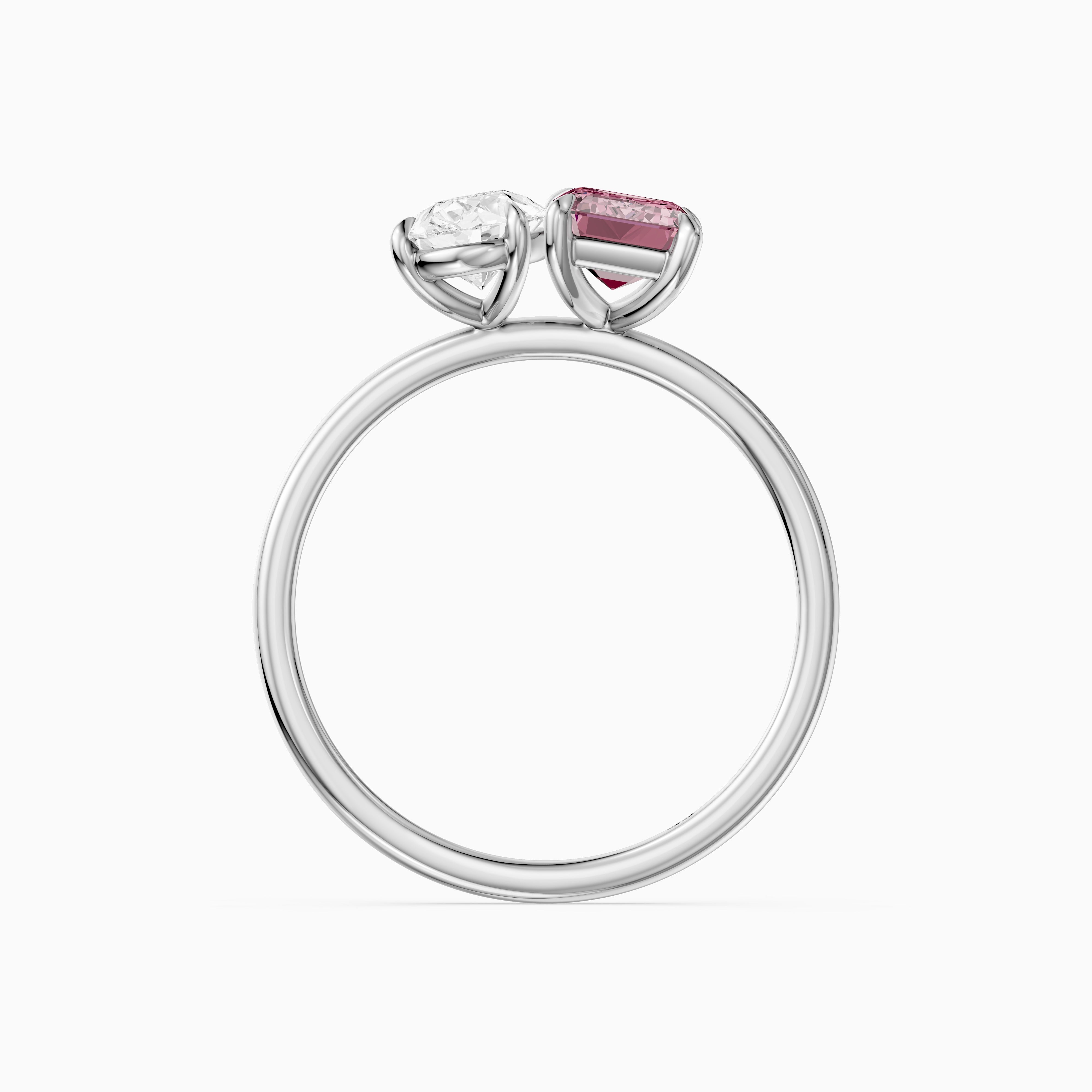 Kiara Pink Emerald Cut and Pear Shape Color Lab Grown Diamond Toi et Moi Ring