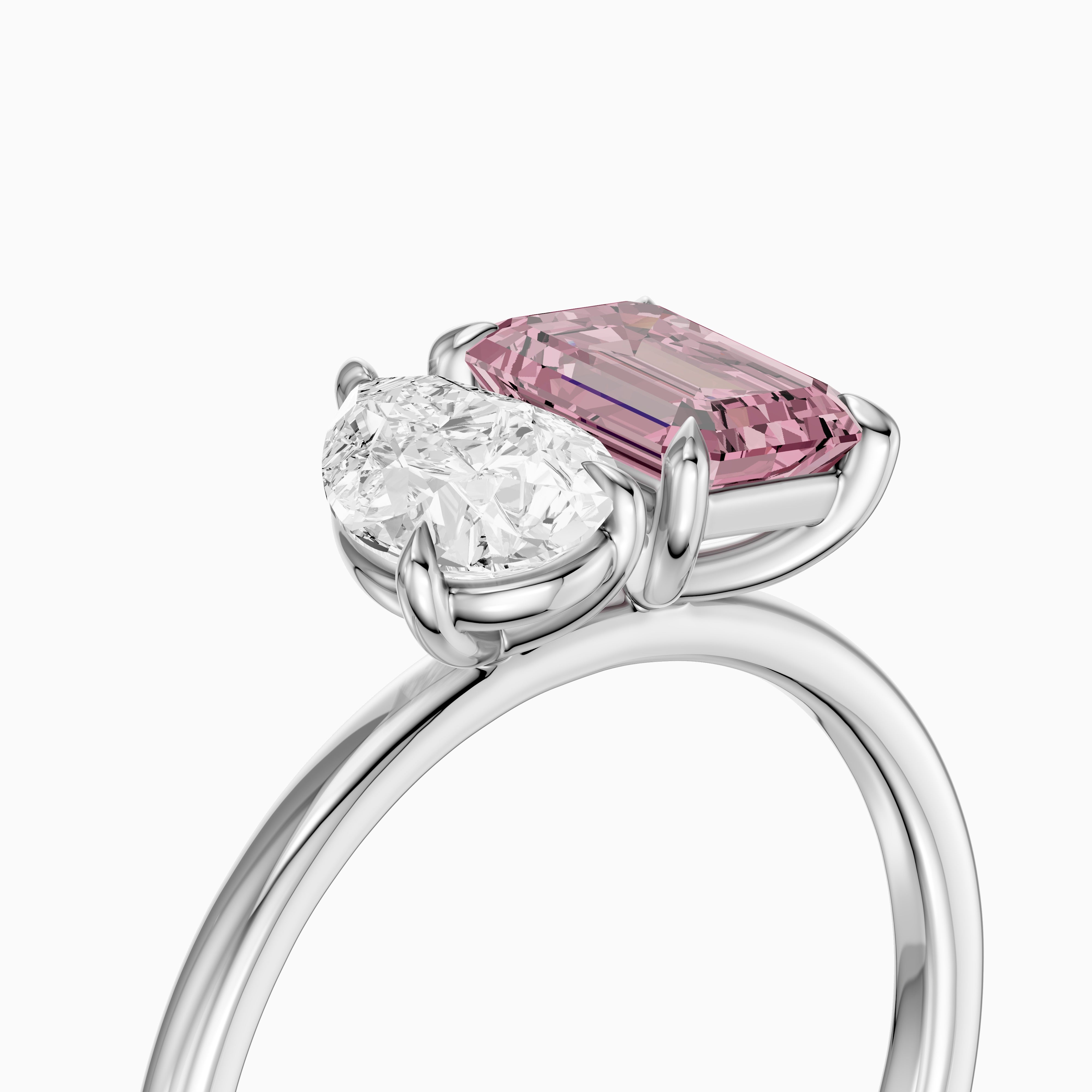 Kiara Pink Emerald Cut and Pear Shape Color Lab Grown Diamond Toi et Moi Ring