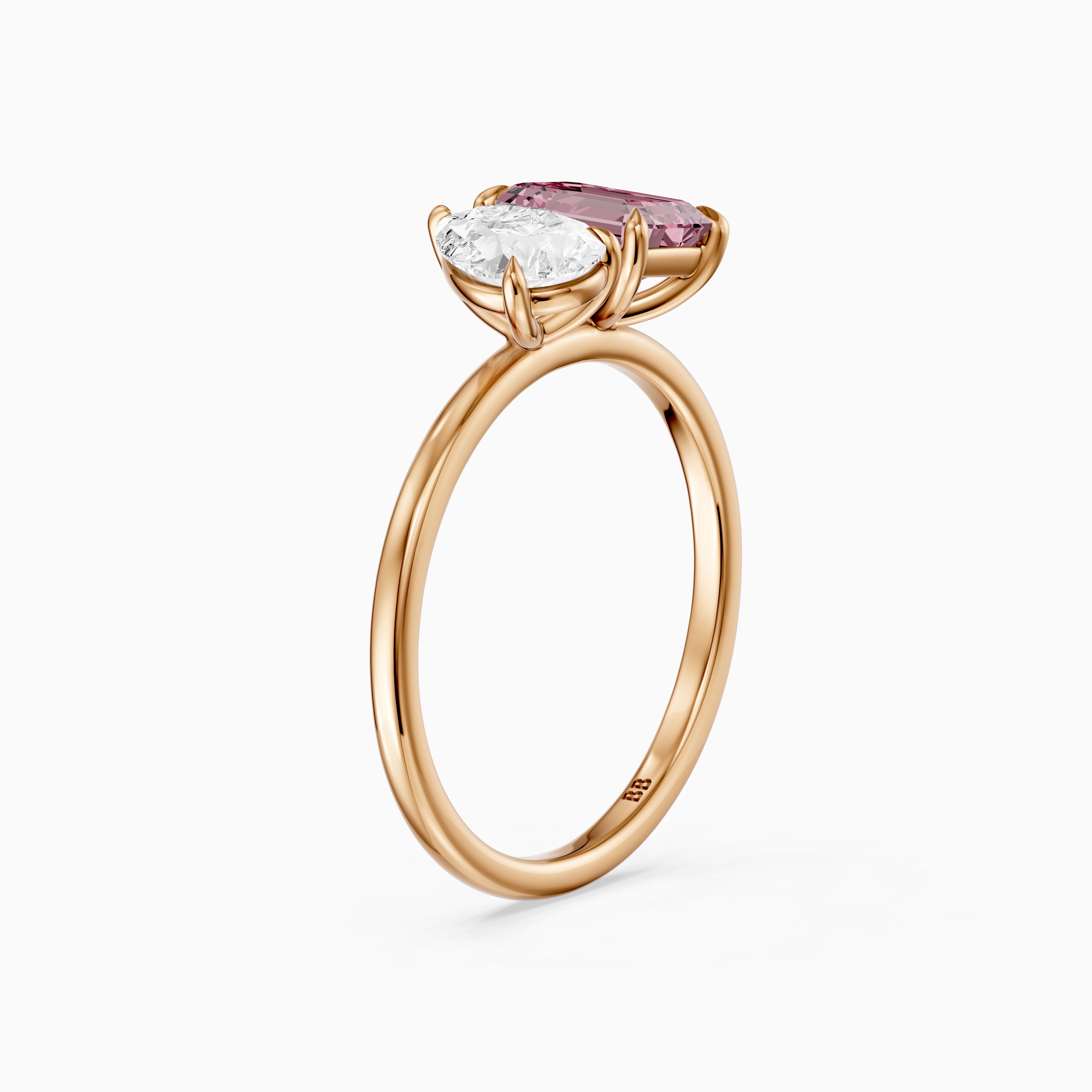 Kiara Pink Emerald Cut and Pear Shape Color Lab Grown Diamond Toi et Moi Ring