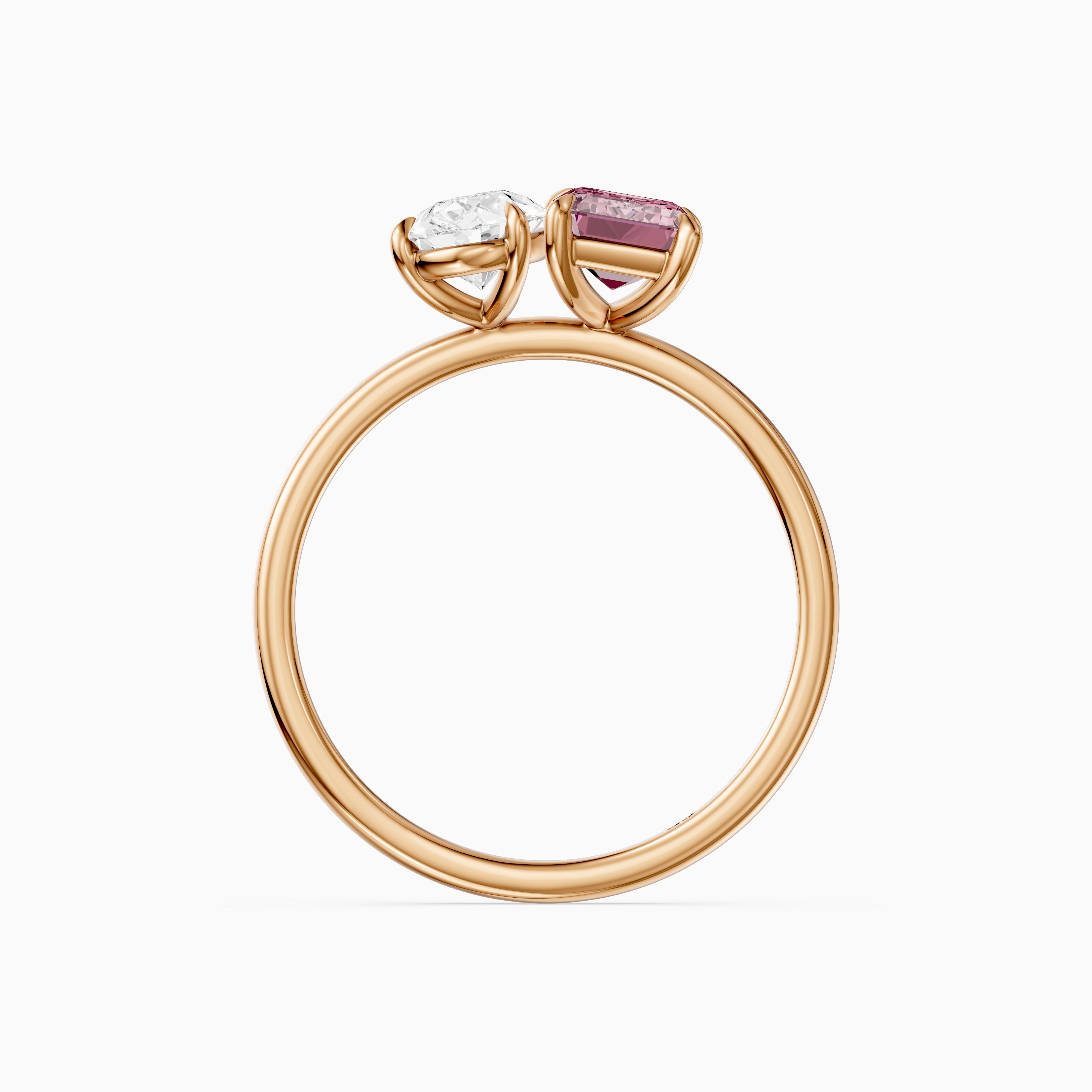 Kiara Pink Emerald Cut and Pear Shape Color Lab Grown Diamond Toi et Moi Ring