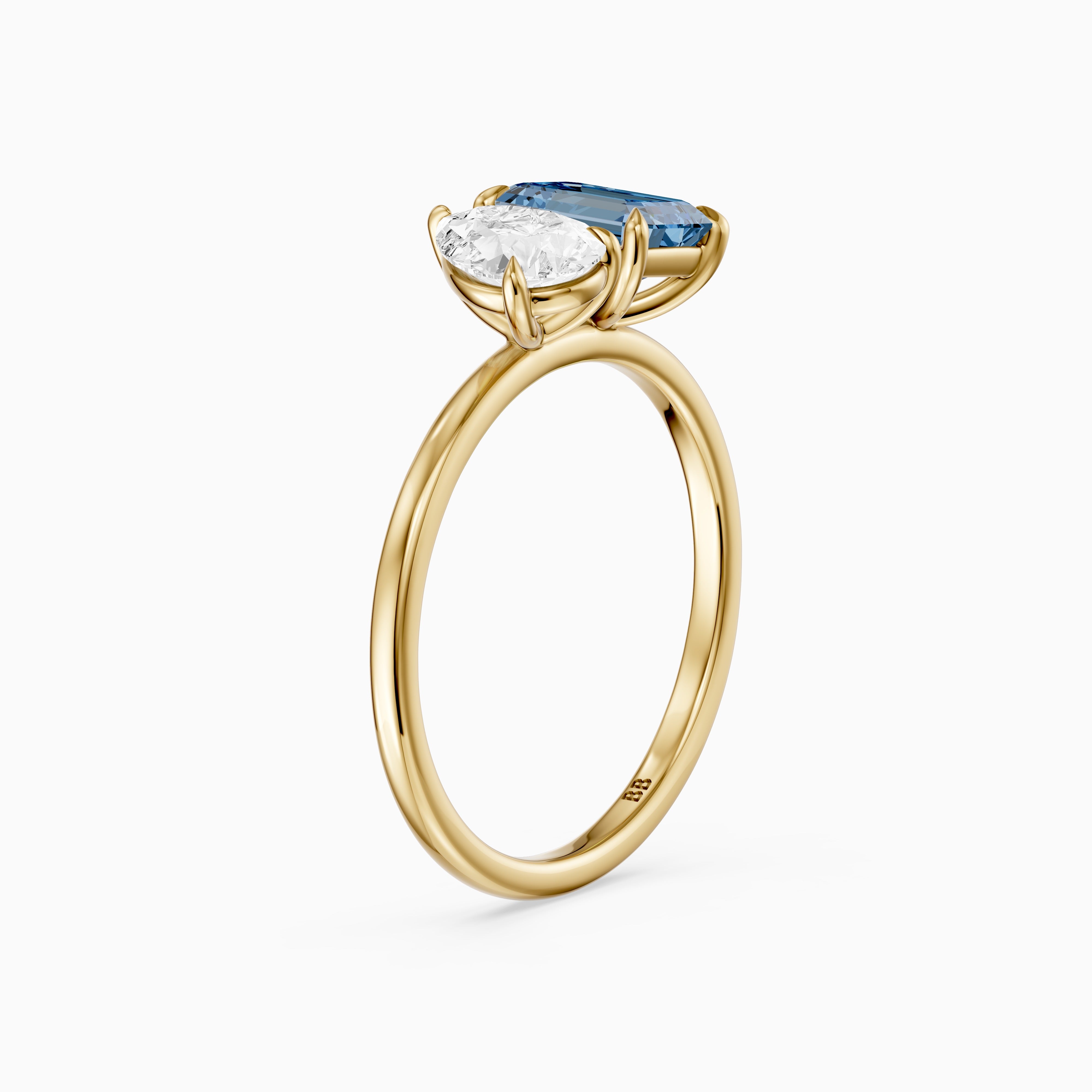 Runa Blue Emerald Cut and Pear Shape Color Lab Grown Diamond Toi et Moi Ring