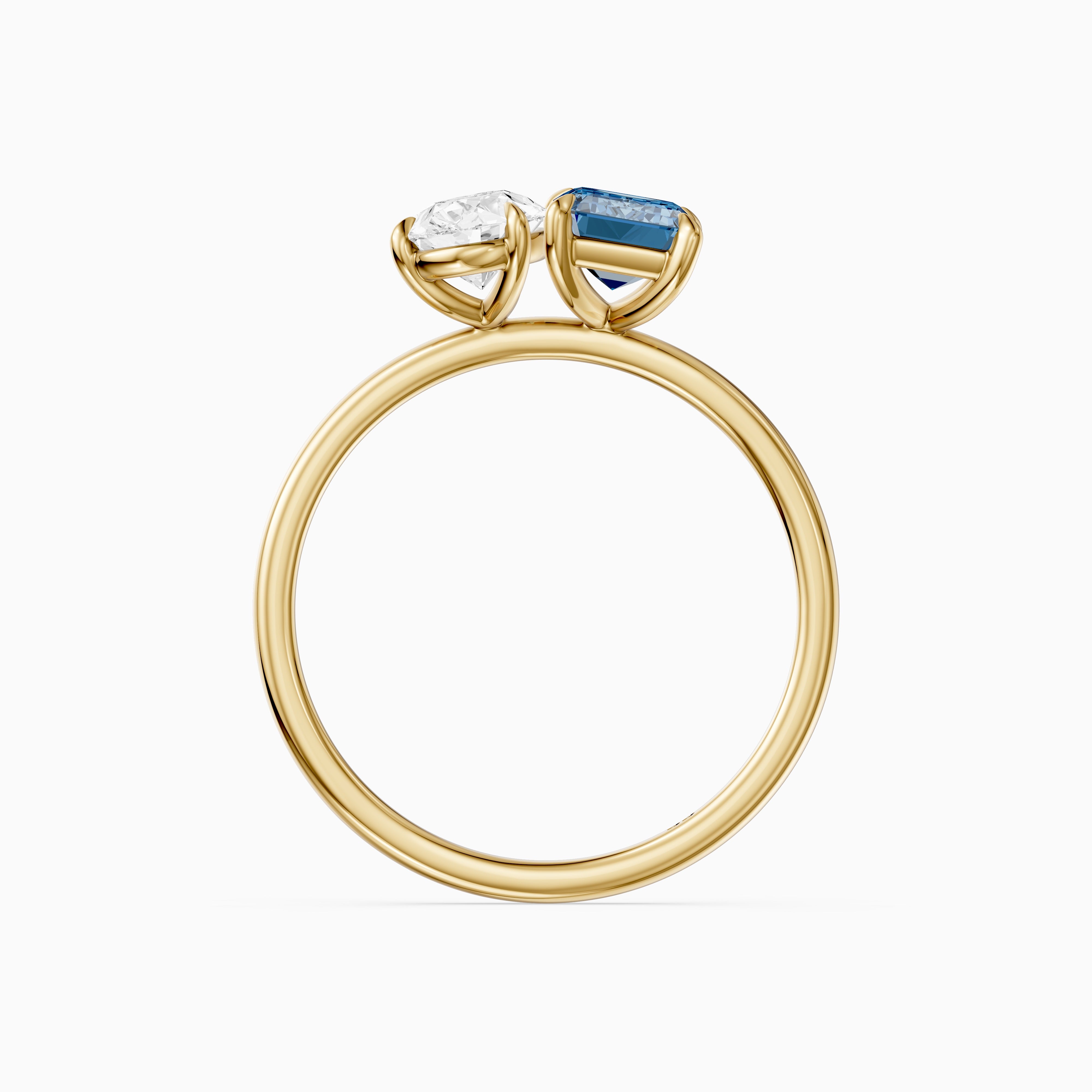Runa Blue Emerald Cut and Pear Shape Color Lab Grown Diamond Toi et Moi Ring