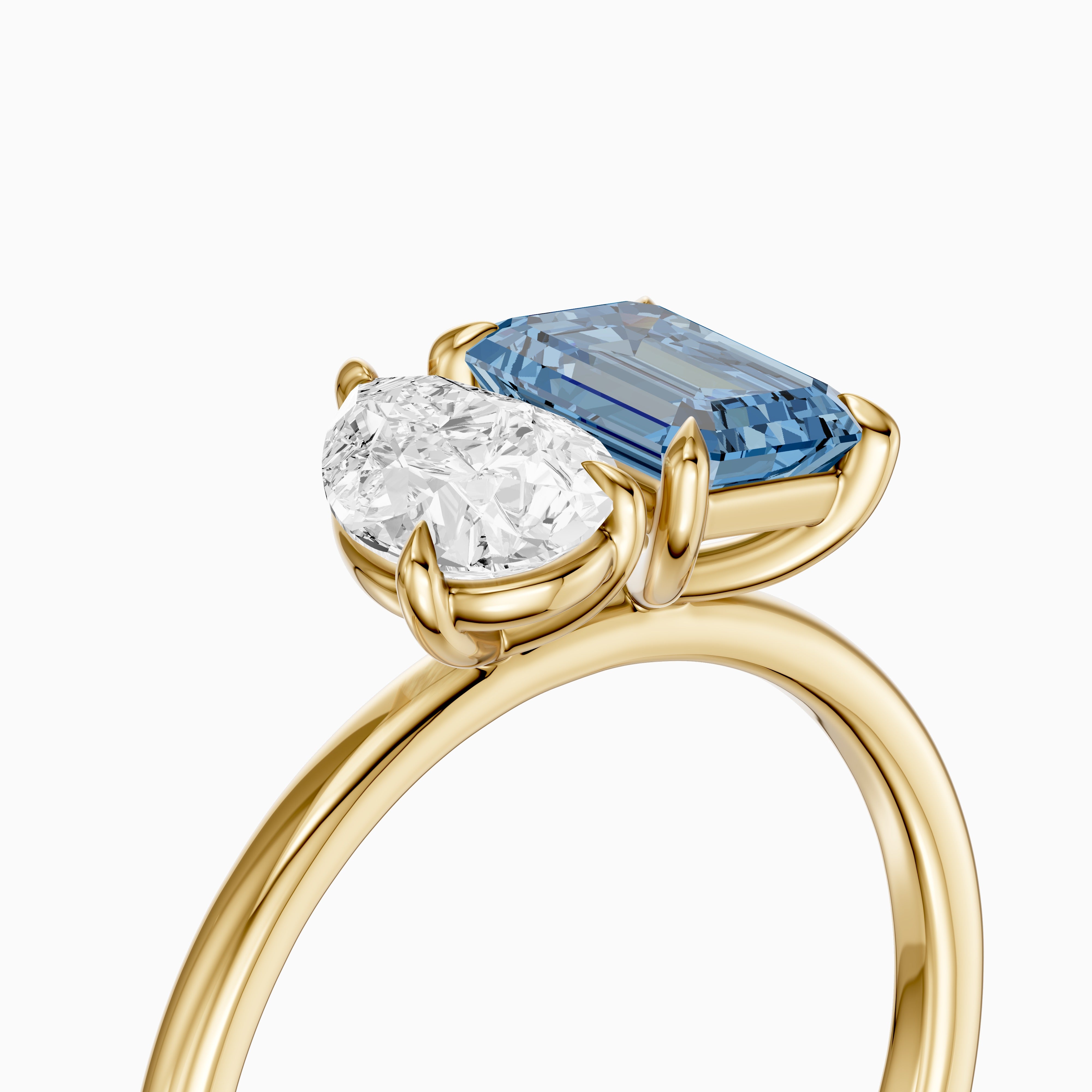 Runa Blue Emerald Cut and Pear Shape Color Lab Grown Diamond Toi et Moi Ring