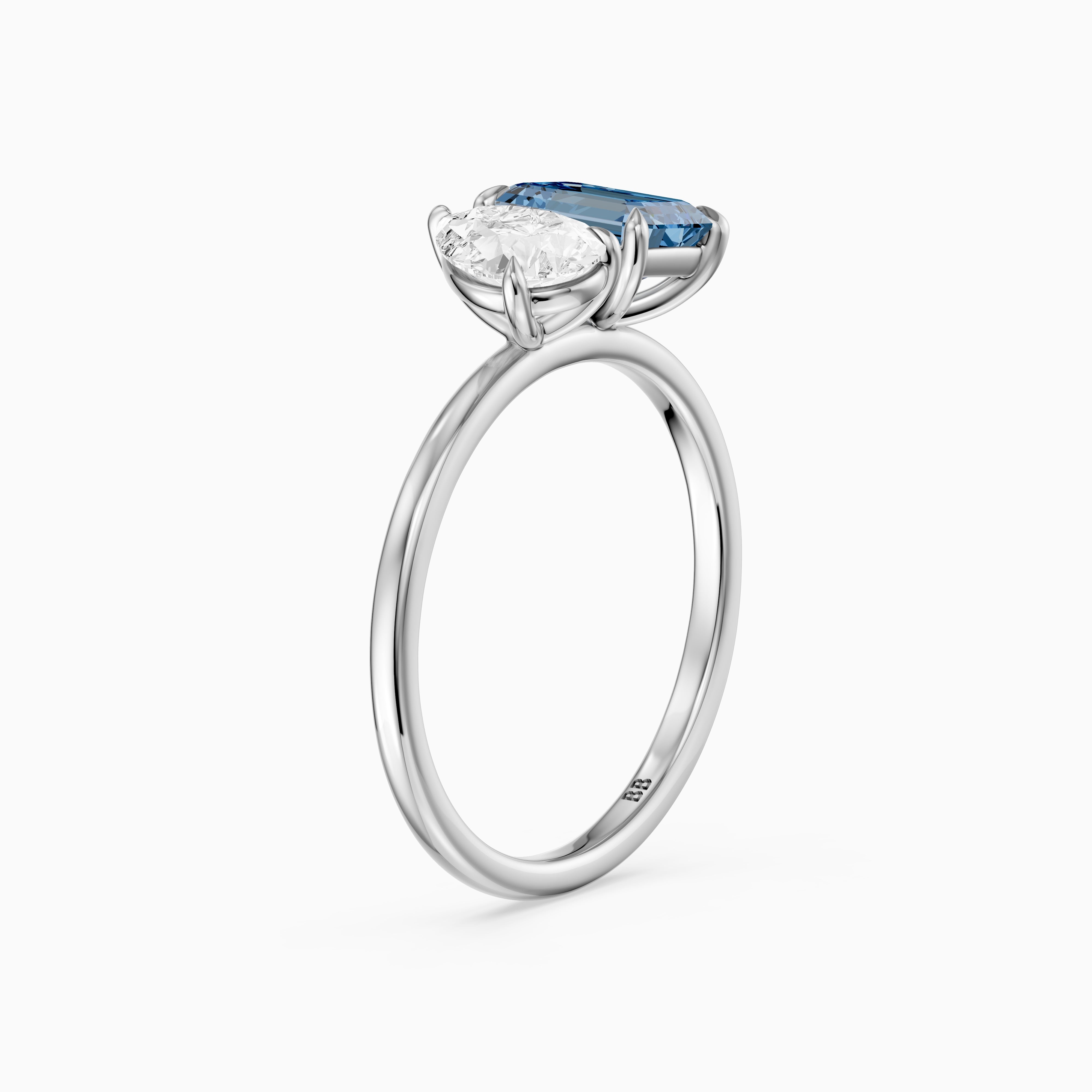 Runa Blue Emerald Cut and Pear Shape Color Lab Grown Diamond Toi et Moi Ring