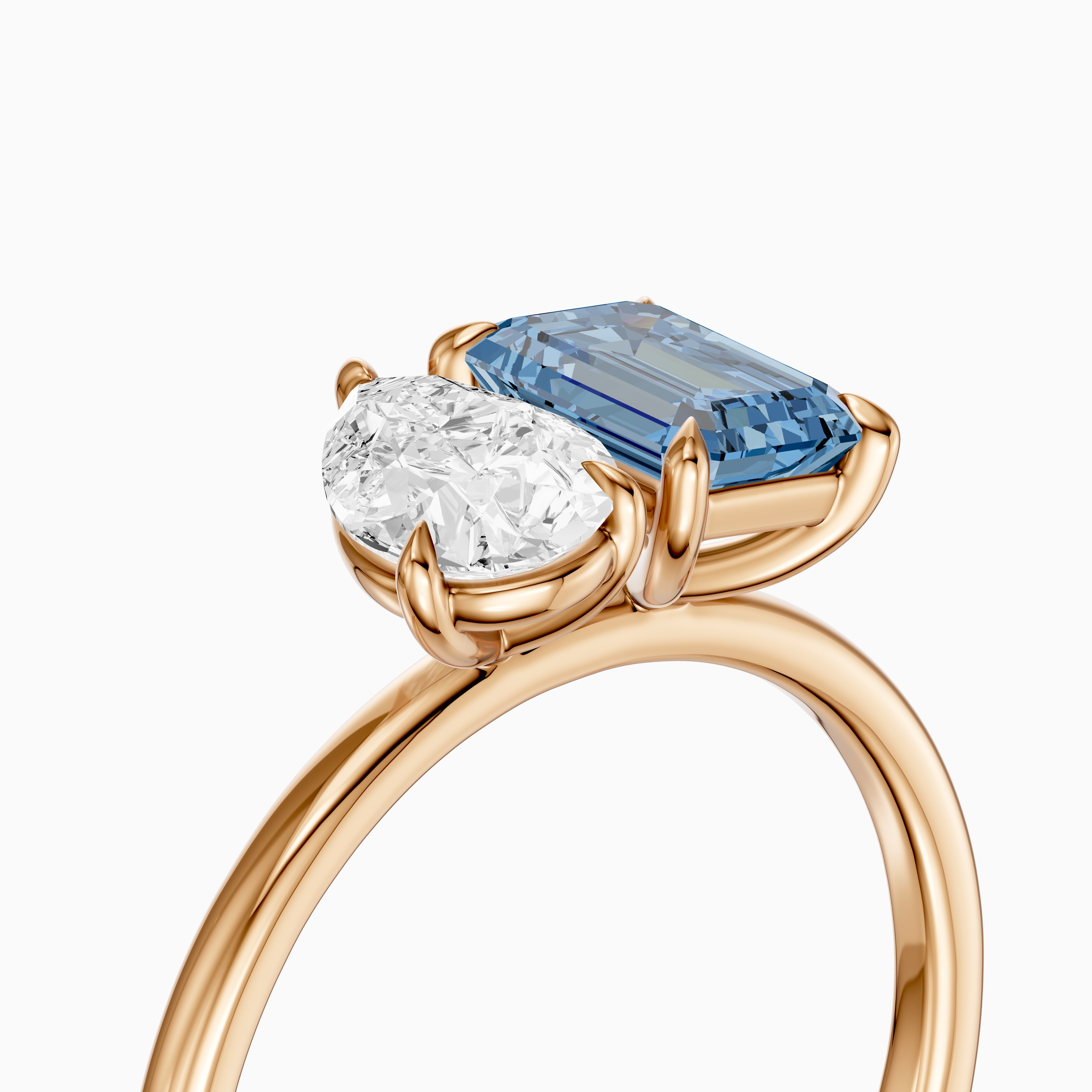 Runa Blue Emerald Cut and Pear Shape Color Lab Grown Diamond Toi et Moi Ring