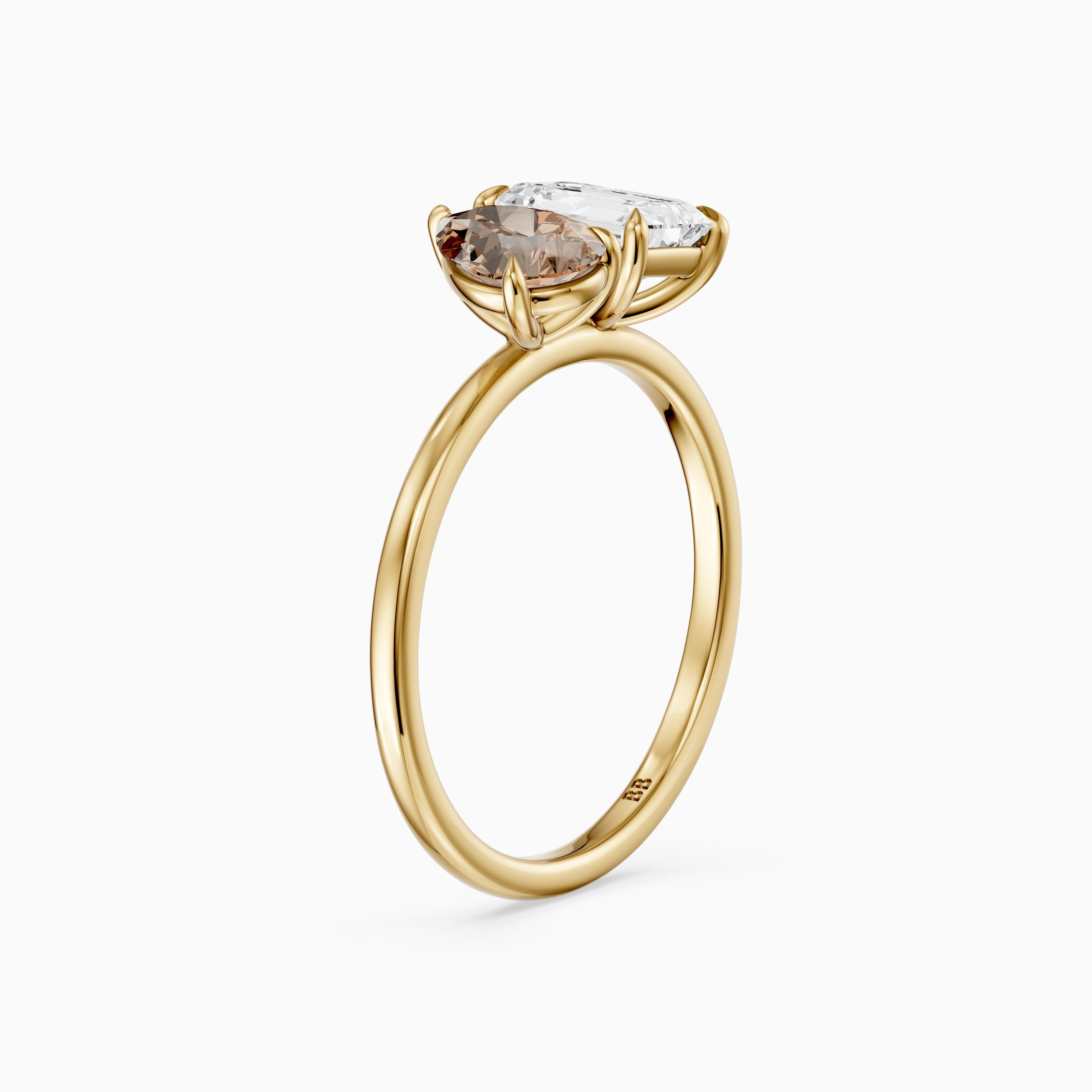 Elettra Champagne Pear and Emerald Cut Color Lab Grown Diamond Toi et Moi Ring