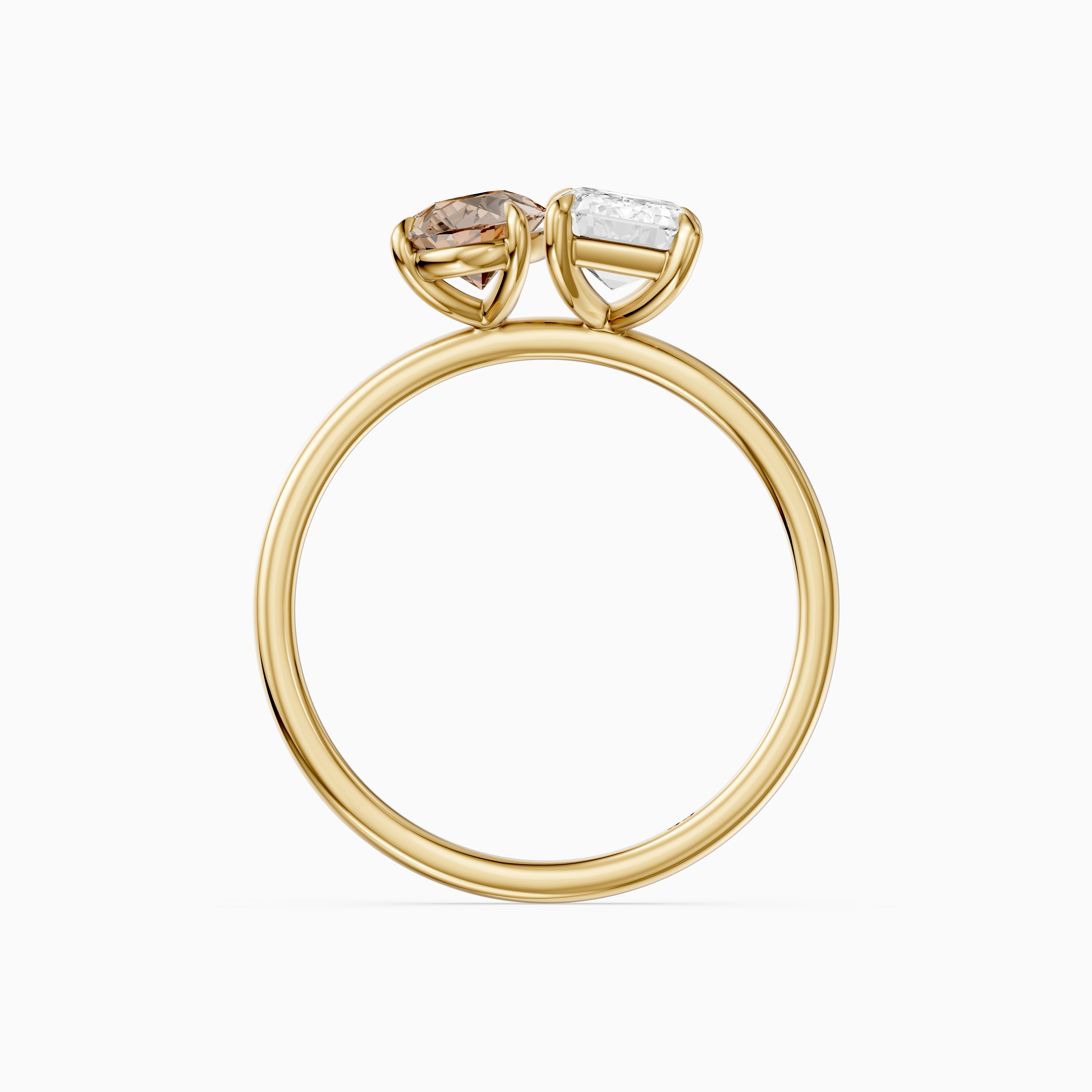 Elettra Champagne Pear and Emerald Cut Color Lab Grown Diamond Toi et Moi Ring