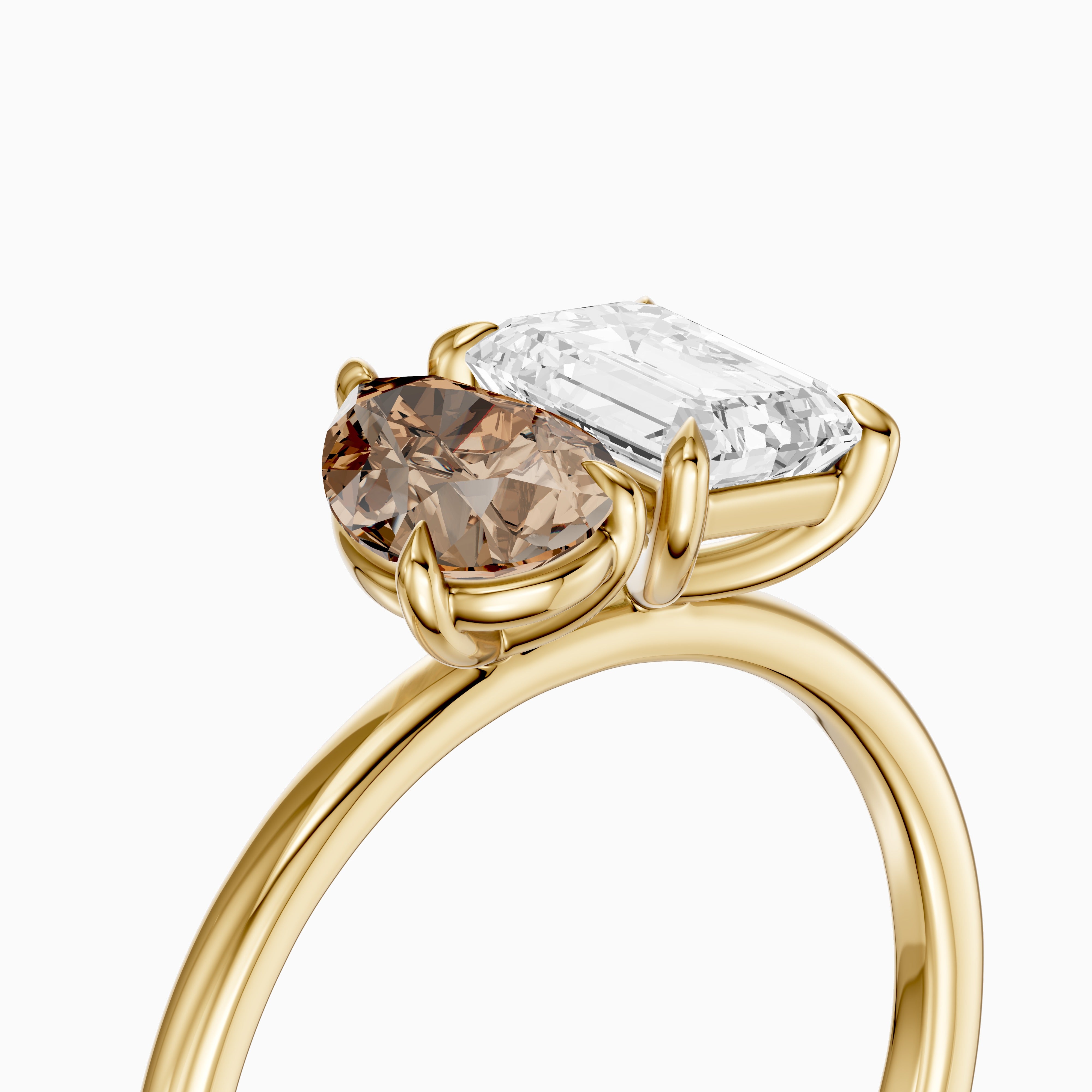 Elettra Champagne Pear and Emerald Cut Color Lab Grown Diamond Toi et Moi Ring