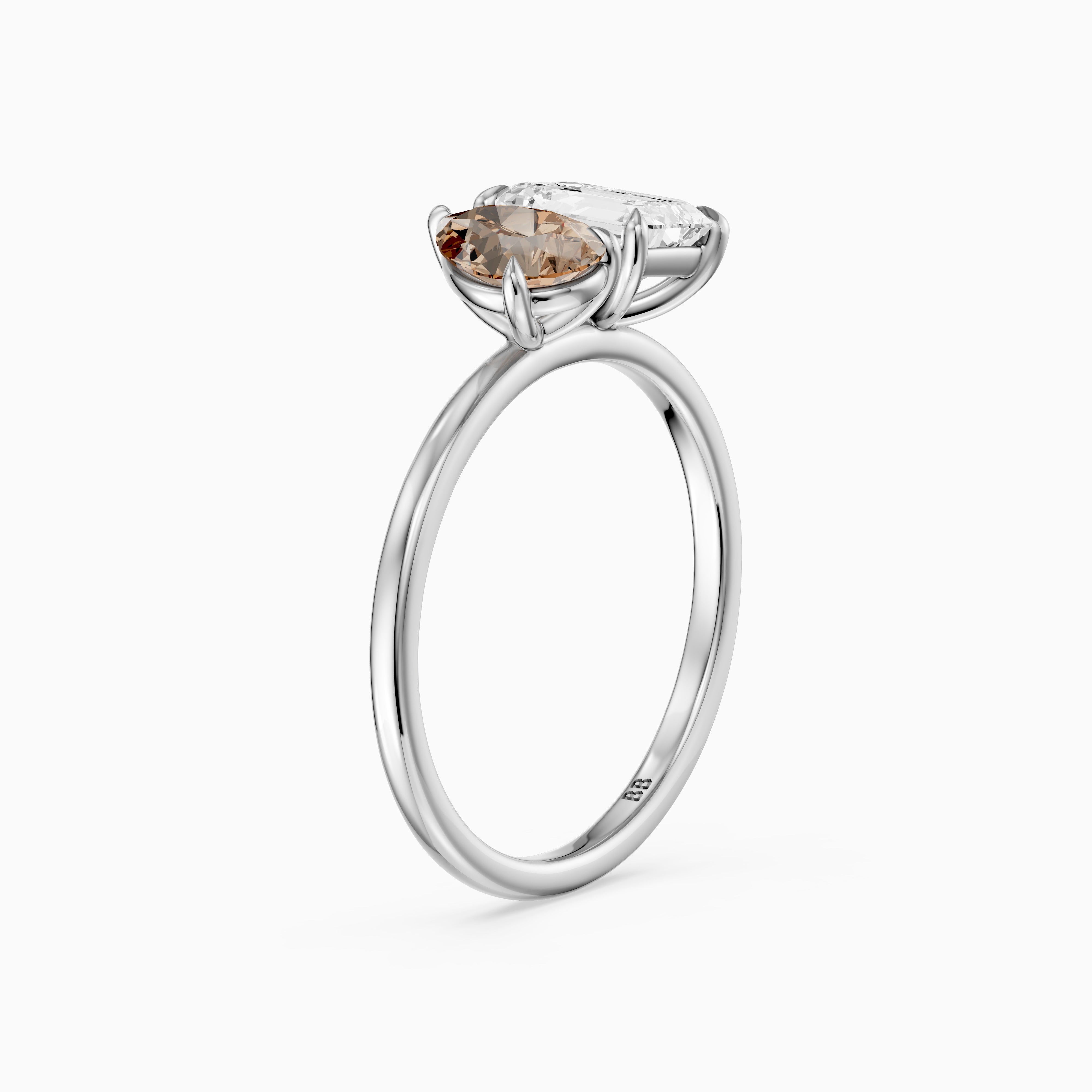 Elettra Champagne Pear and Emerald Cut Color Lab Grown Diamond Toi et Moi Ring
