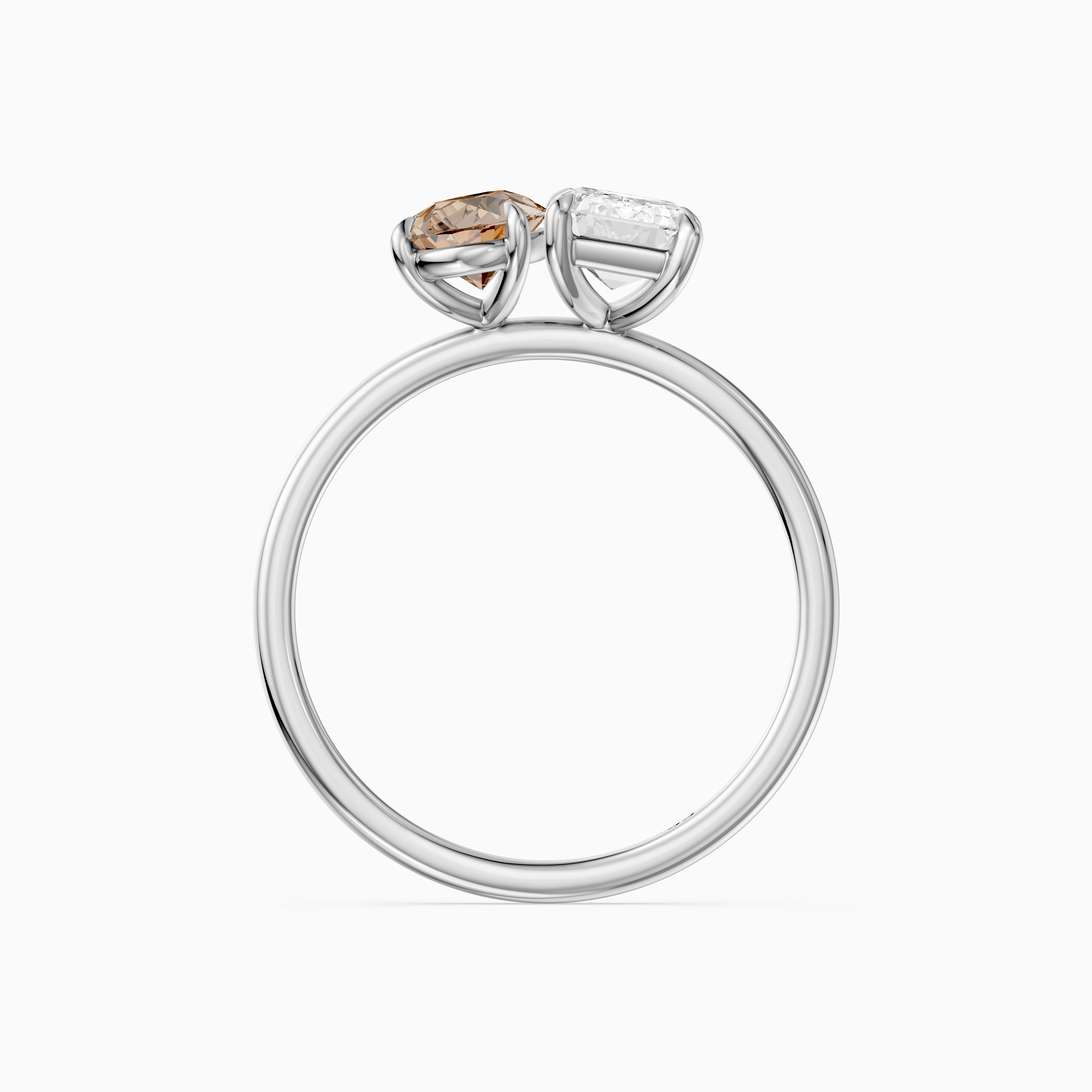 Elettra Champagne Pear and Emerald Cut Color Lab Grown Diamond Toi et Moi Ring