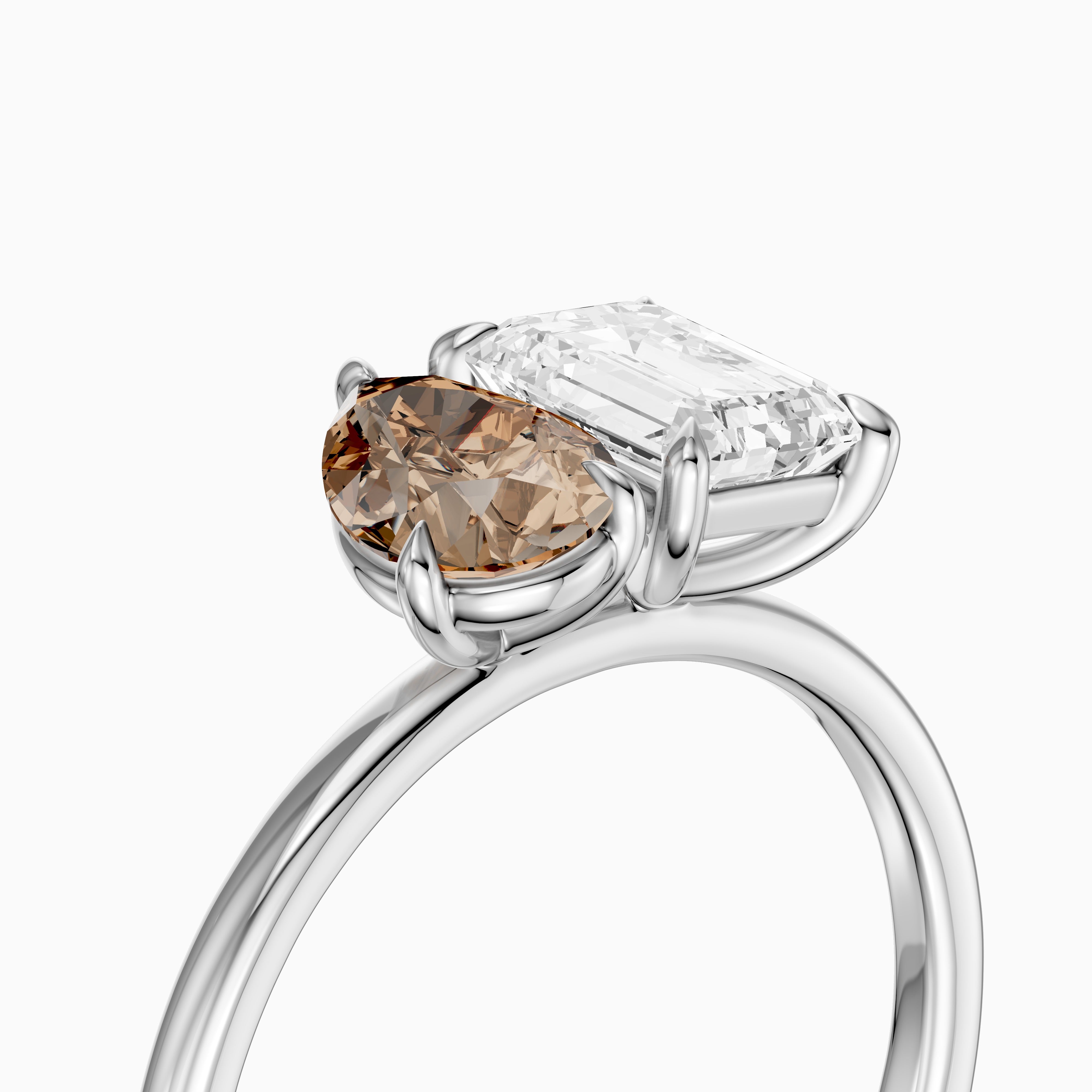 Elettra Champagne Pear and Emerald Cut Color Lab Grown Diamond Toi et Moi Ring