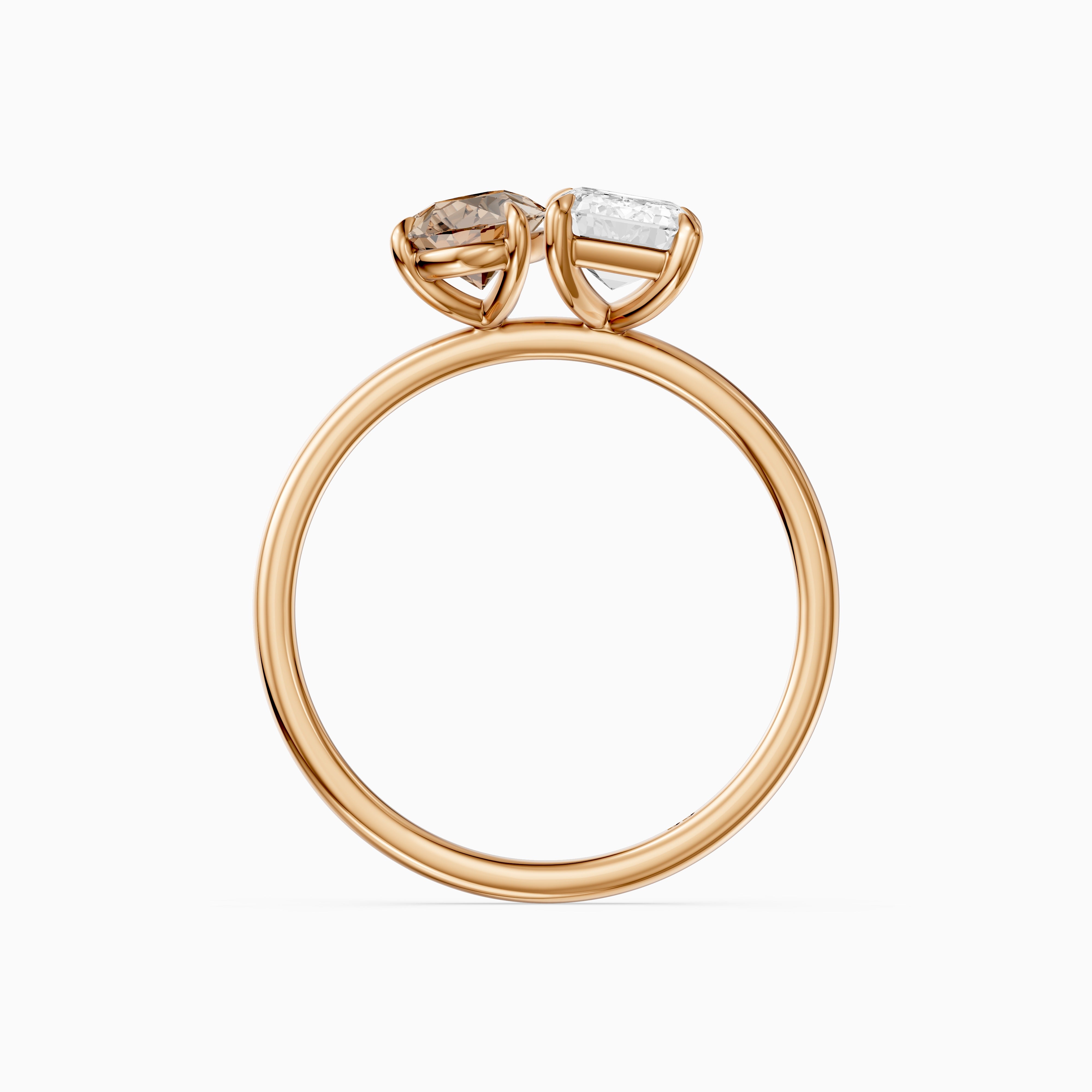 Elettra Champagne Pear and Emerald Cut Color Lab Grown Diamond Toi et Moi Ring