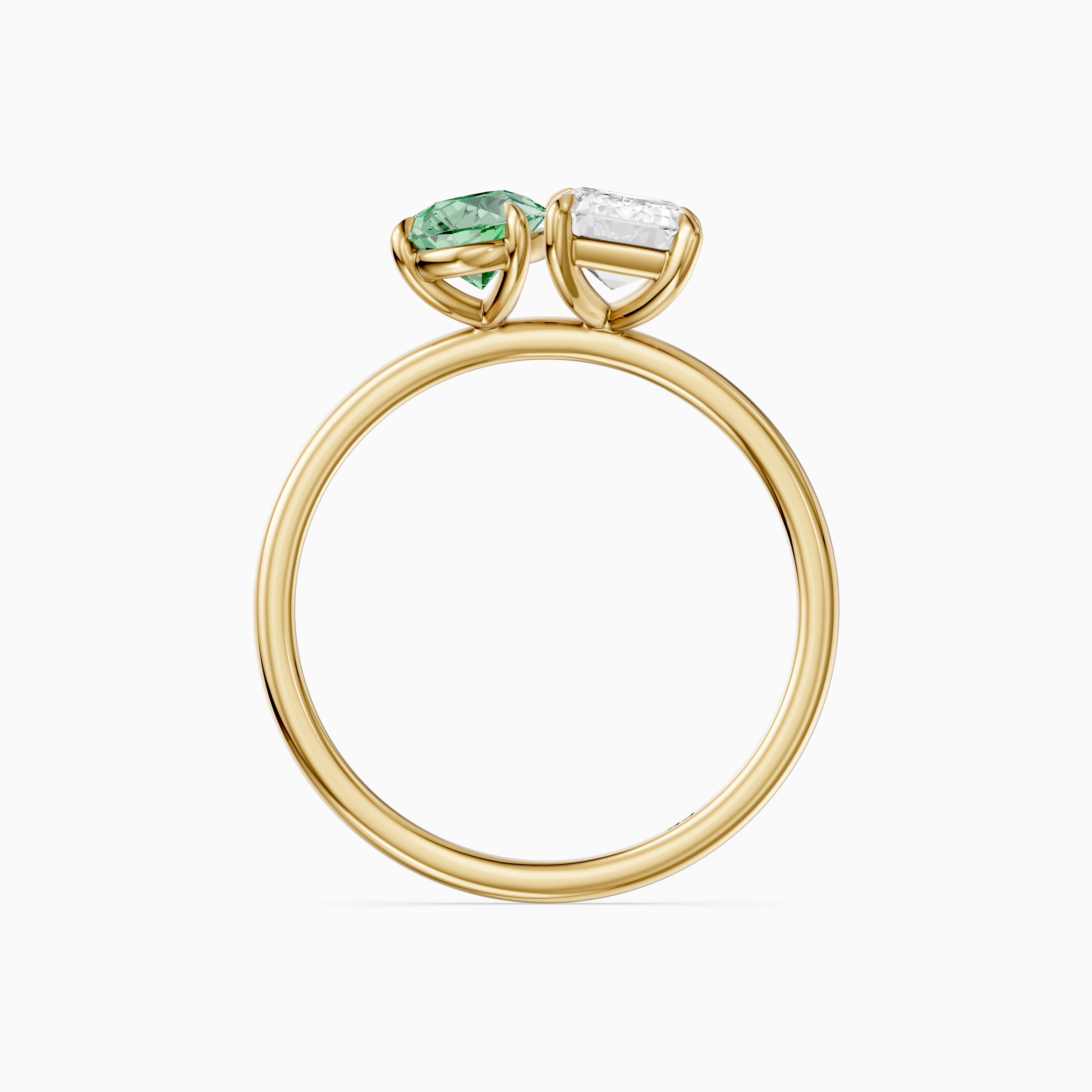 Nevena Green Pear and Emerald Cut Color Lab Grown Diamond Toi et Moi Ring
