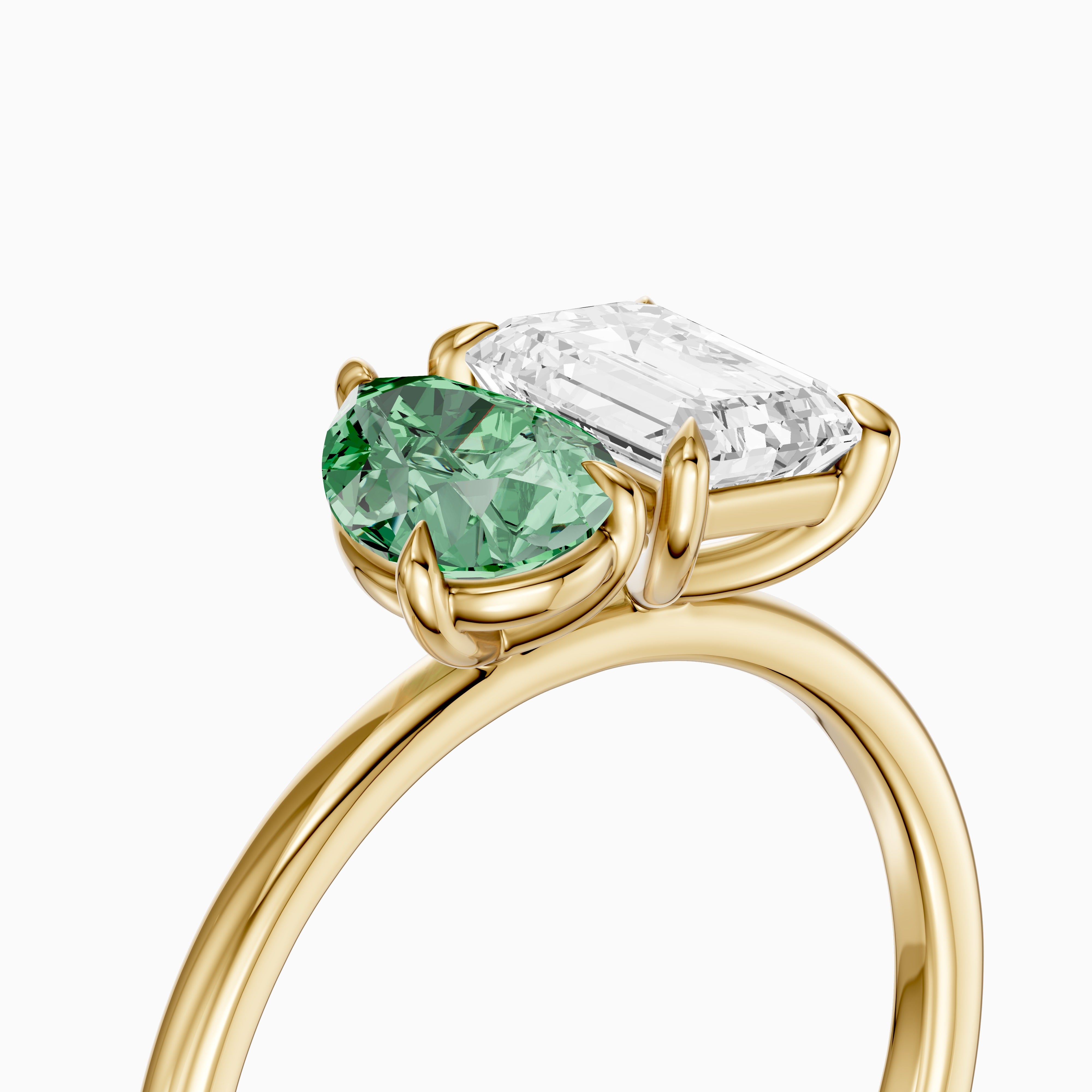 Nevena Green Pear and Emerald Cut Color Lab Grown Diamond Toi et Moi Ring