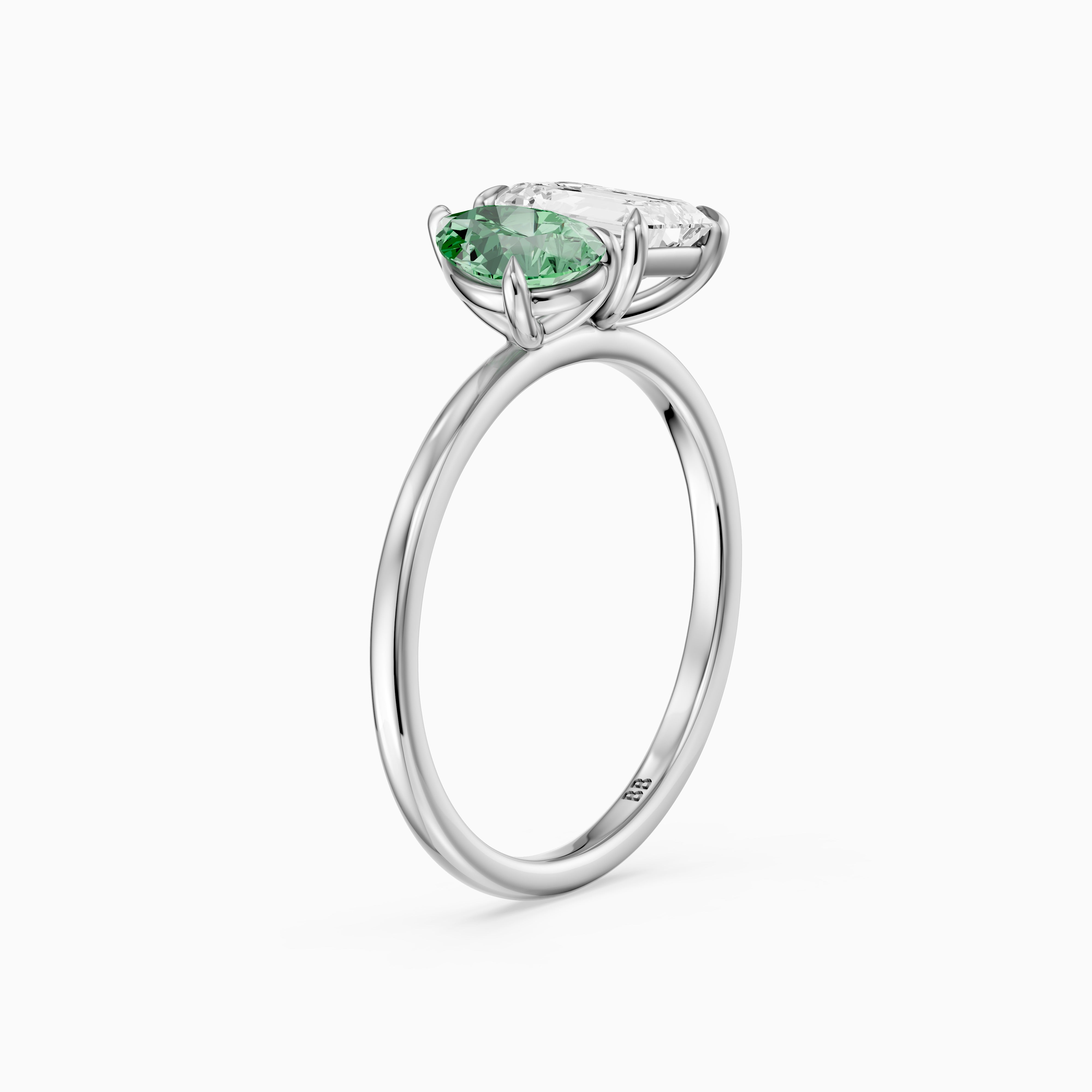 Nevena Green Pear and Emerald Cut Color Lab Grown Diamond Toi et Moi Ring