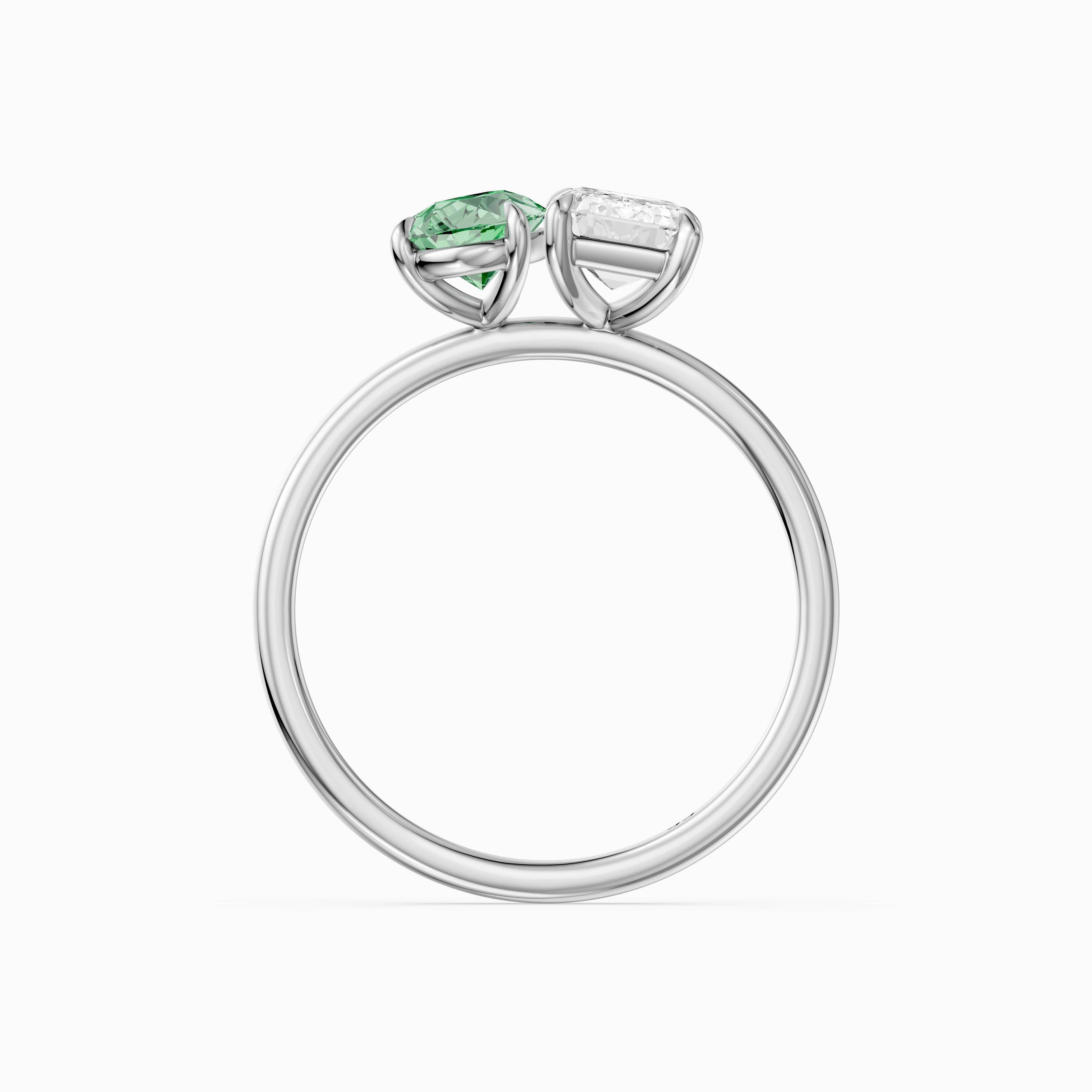 Nevena Green Pear and Emerald Cut Color Lab Grown Diamond Toi et Moi Ring