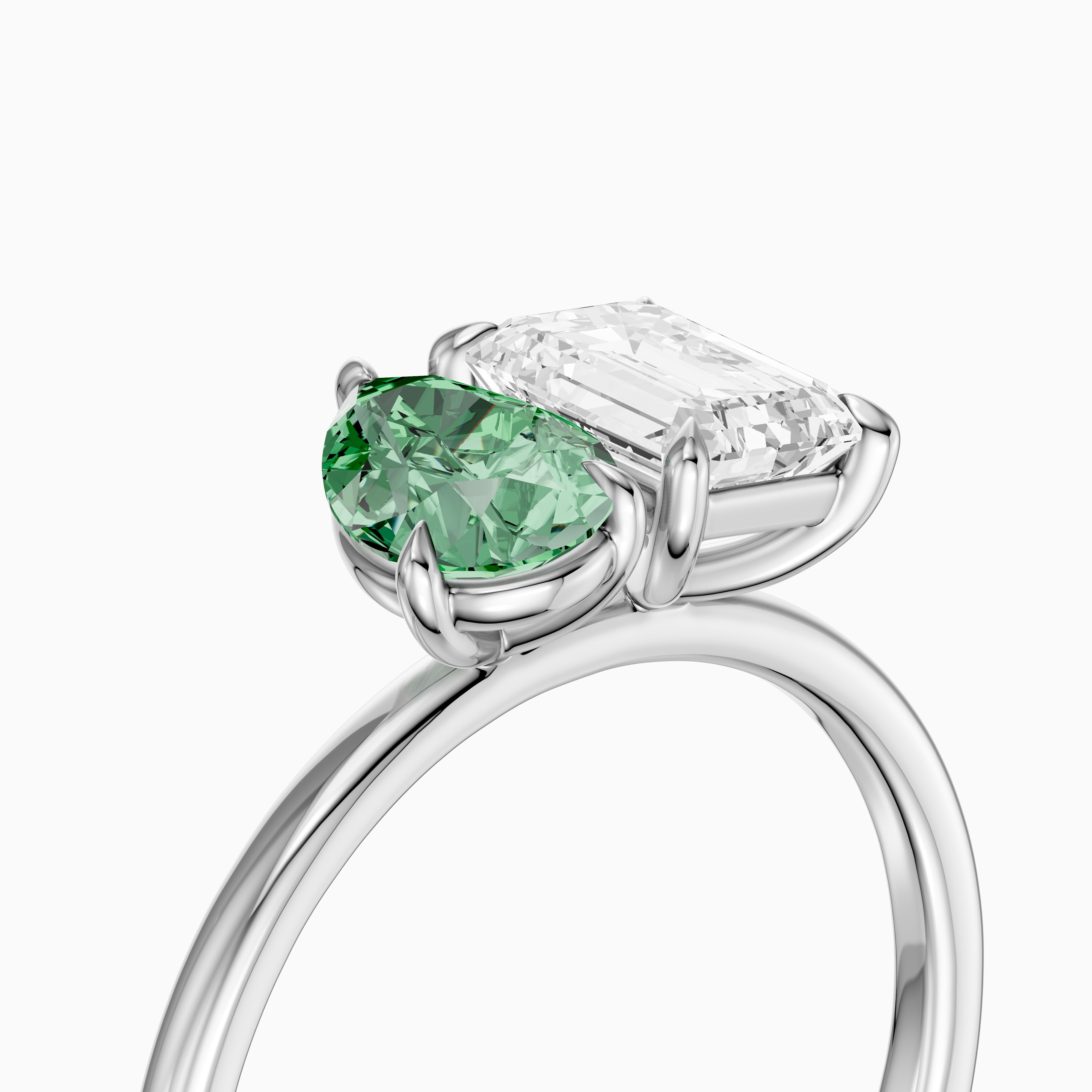 Nevena Green Pear and Emerald Cut Color Lab Grown Diamond Toi et Moi Ring
