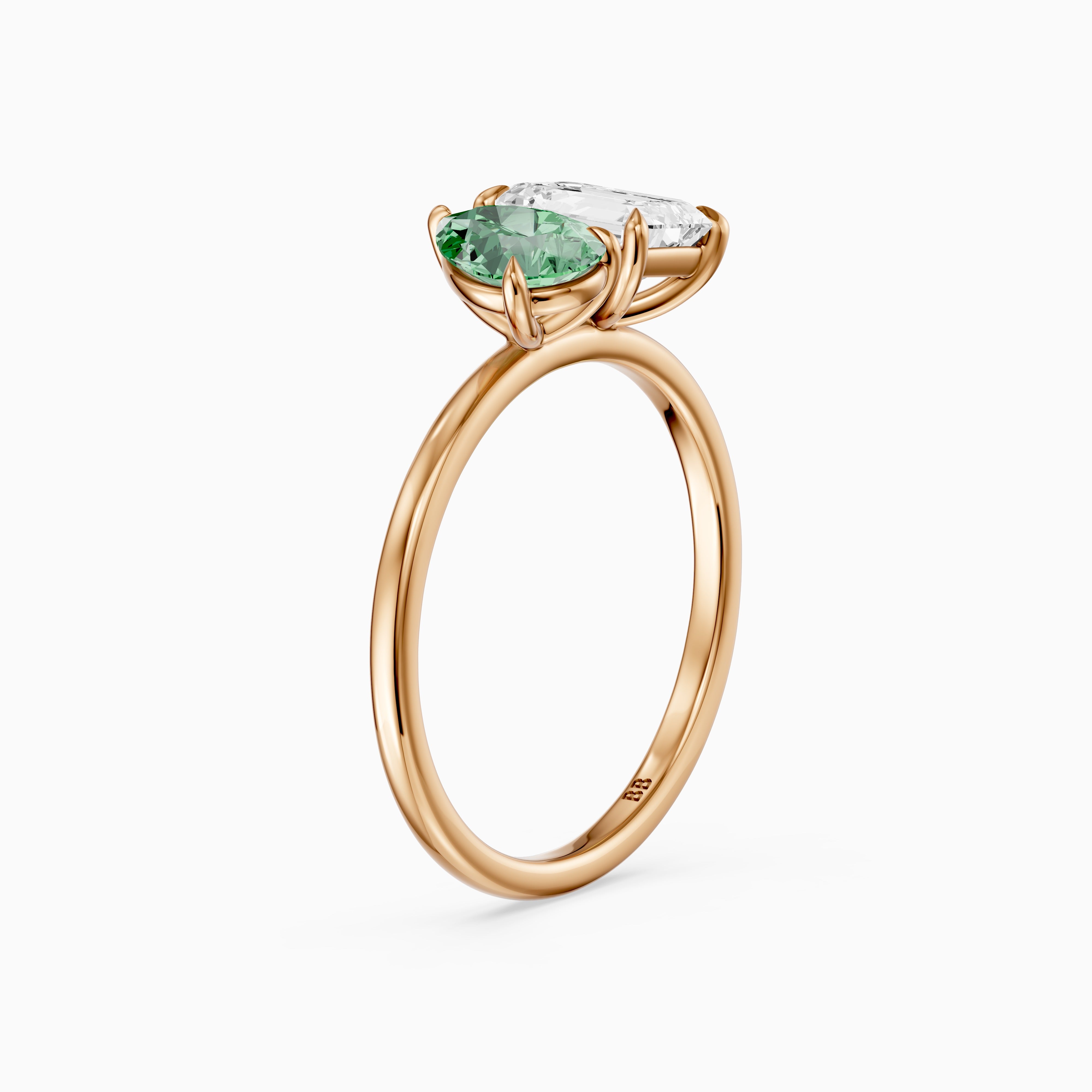 Nevena Green Pear and Emerald Cut Color Lab Grown Diamond Toi et Moi Ring