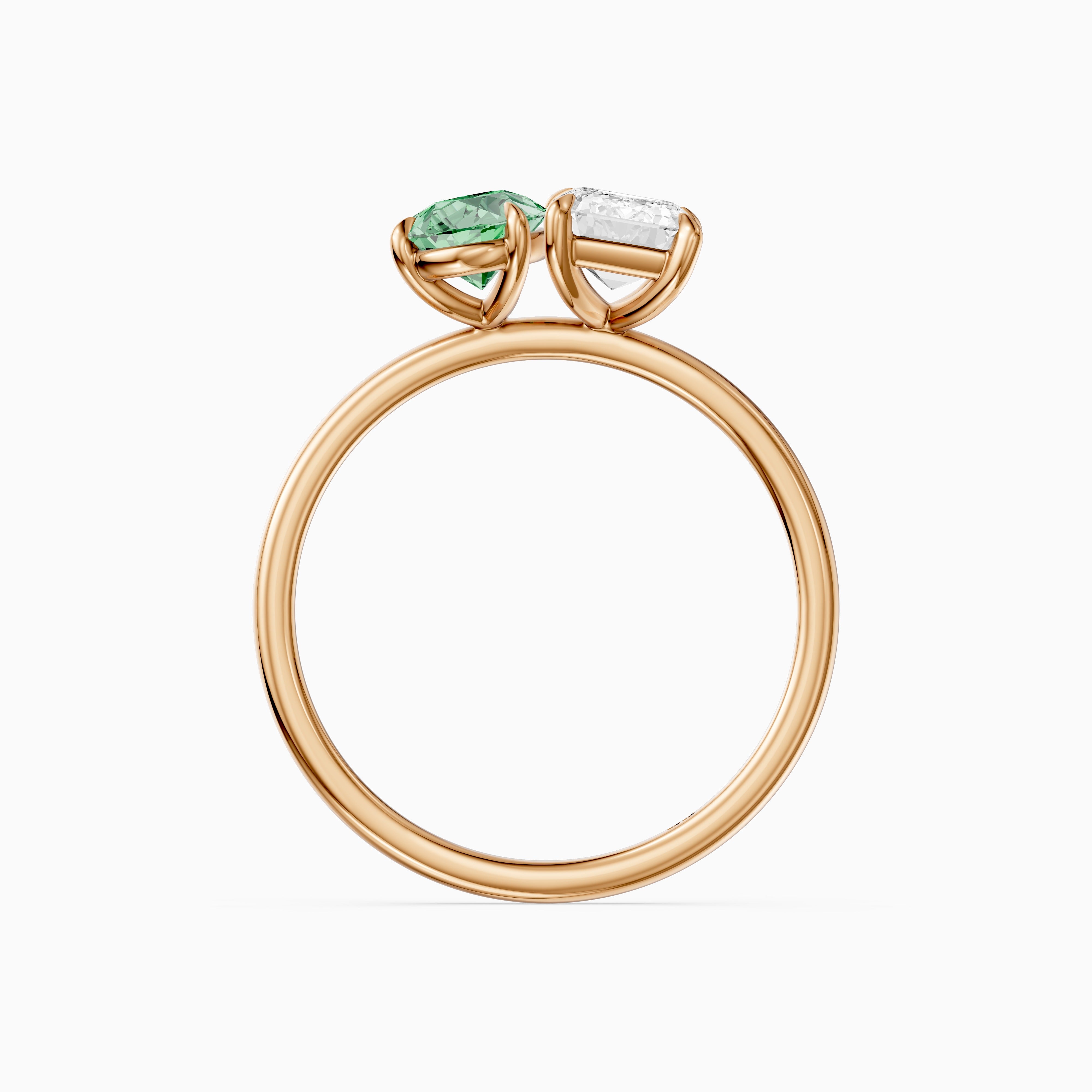 Nevena Green Pear and Emerald Cut Color Lab Grown Diamond Toi et Moi Ring