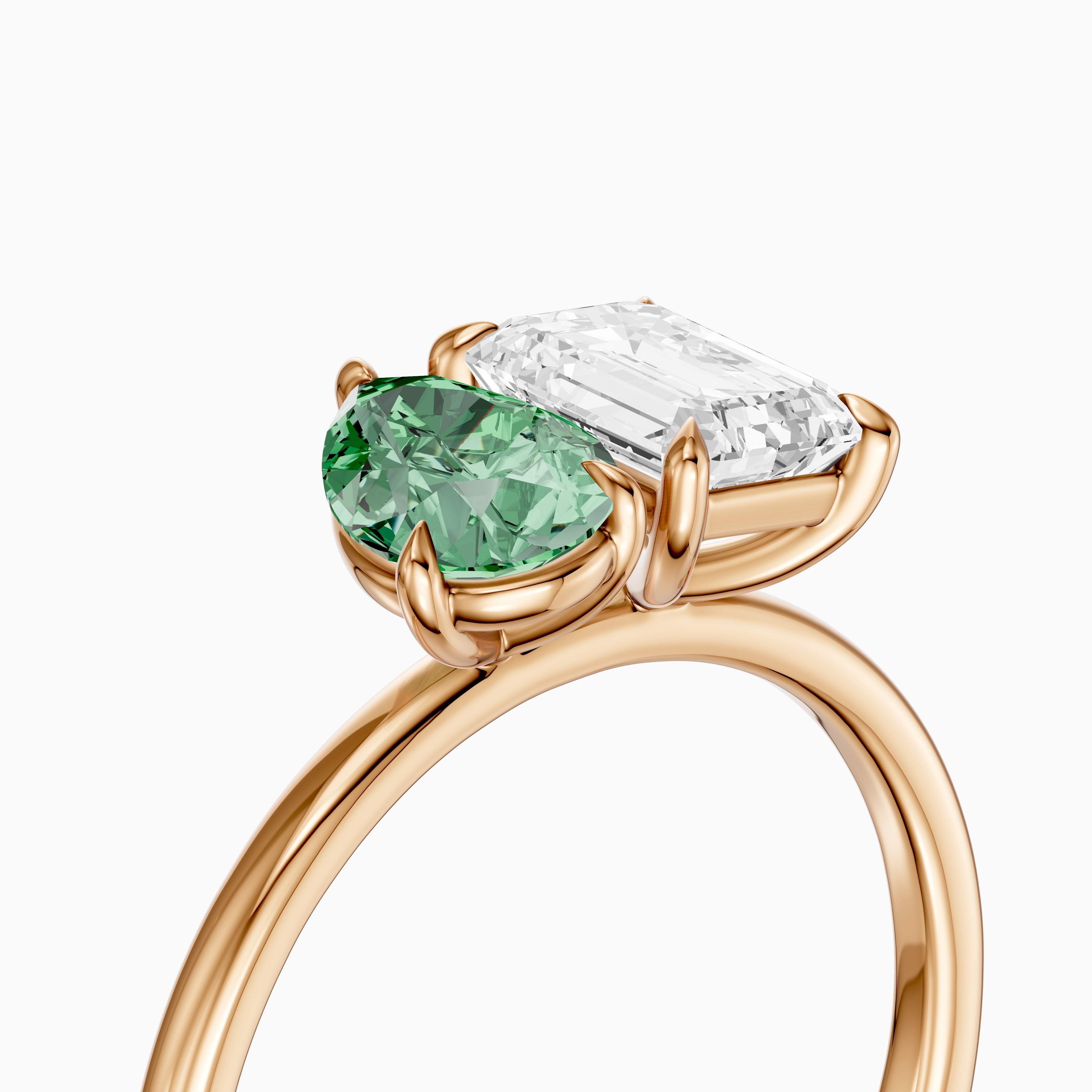 Nevena Green Pear and Emerald Cut Color Lab Grown Diamond Toi et Moi Ring