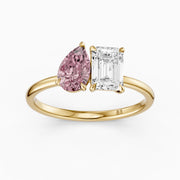 Milena Pink Pear and Emerald Cut Color Lab Grown Diamond Toi et Moi Ring