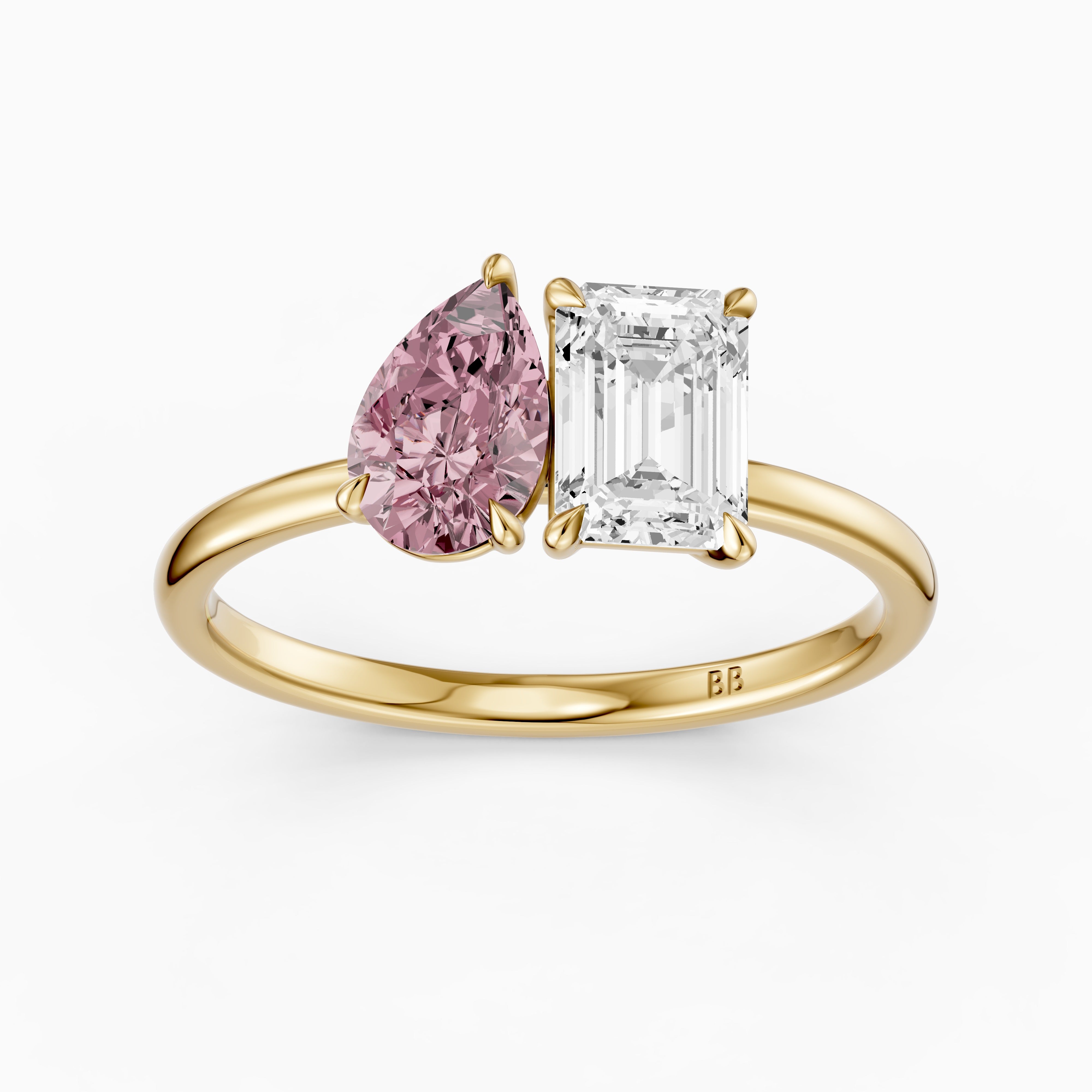 Milena Pink Pear and Emerald Cut Color Lab Grown Diamond Toi et Moi Ring