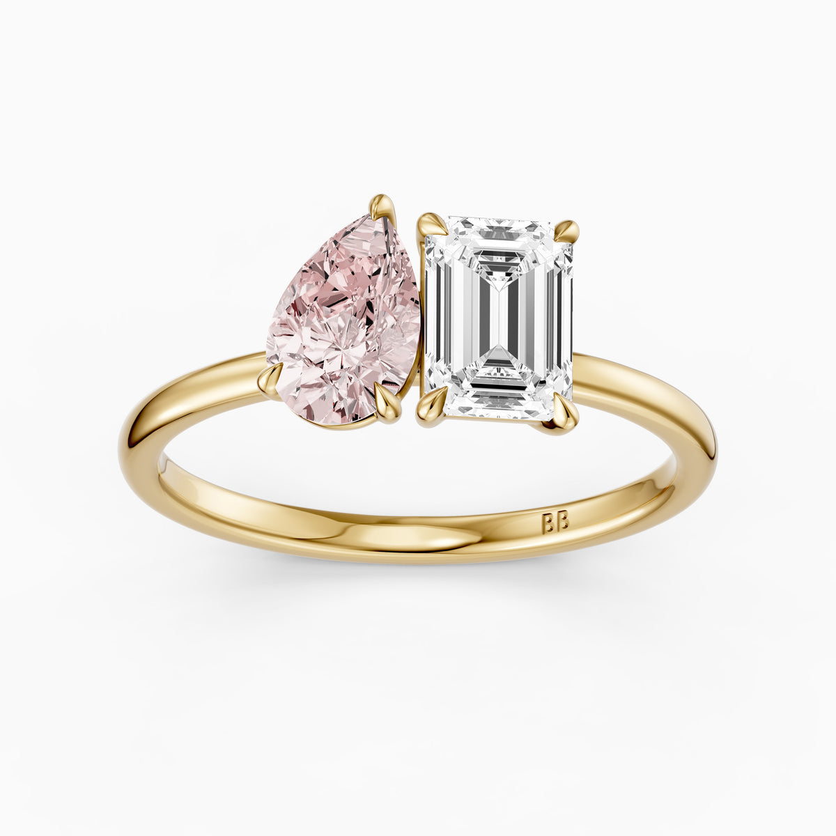 Milena Pink Pear and Emerald Cut Color Lab Grown Diamond Toi et Moi Ring