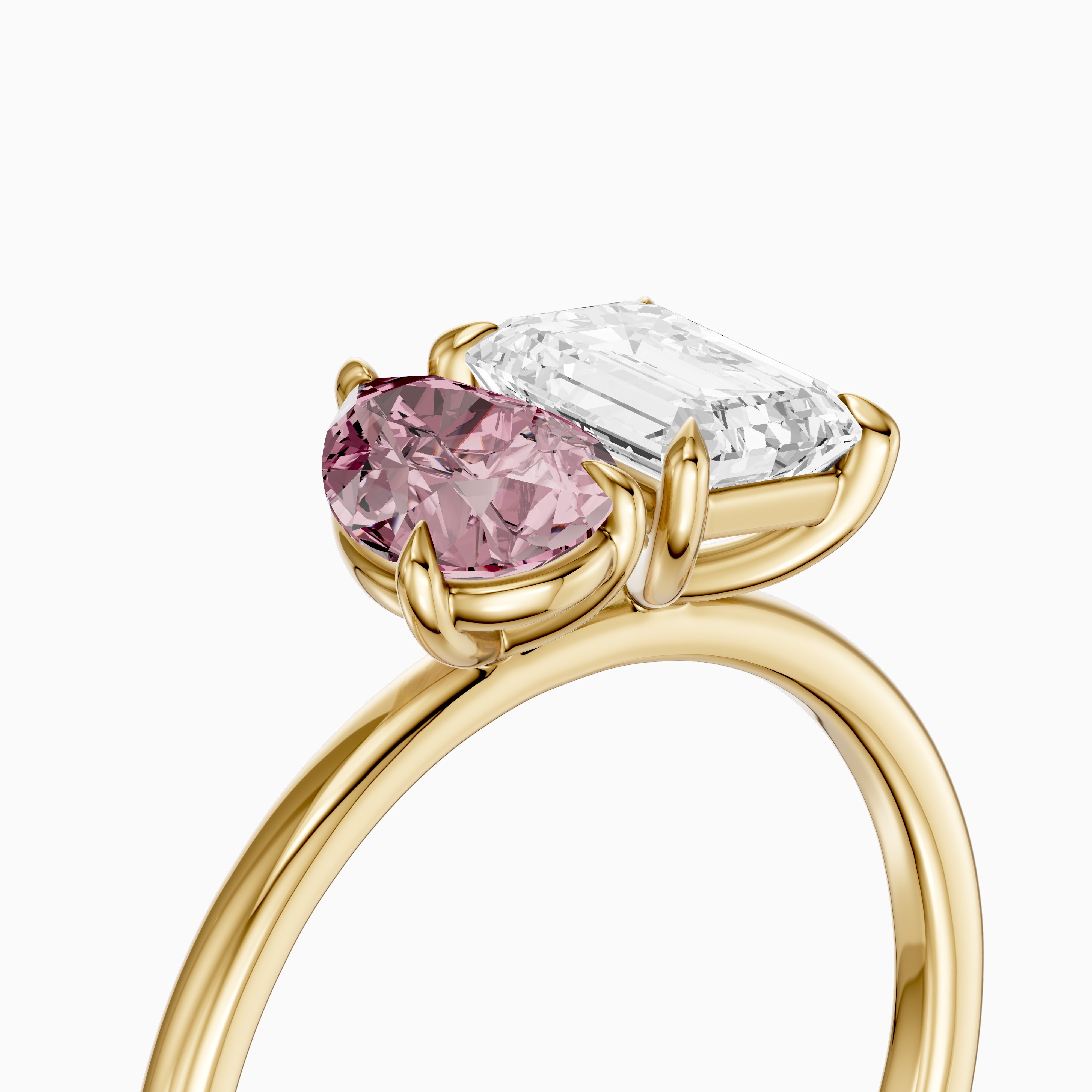 Milena Pink Pear and Emerald Cut Color Lab Grown Diamond Toi et Moi Ring