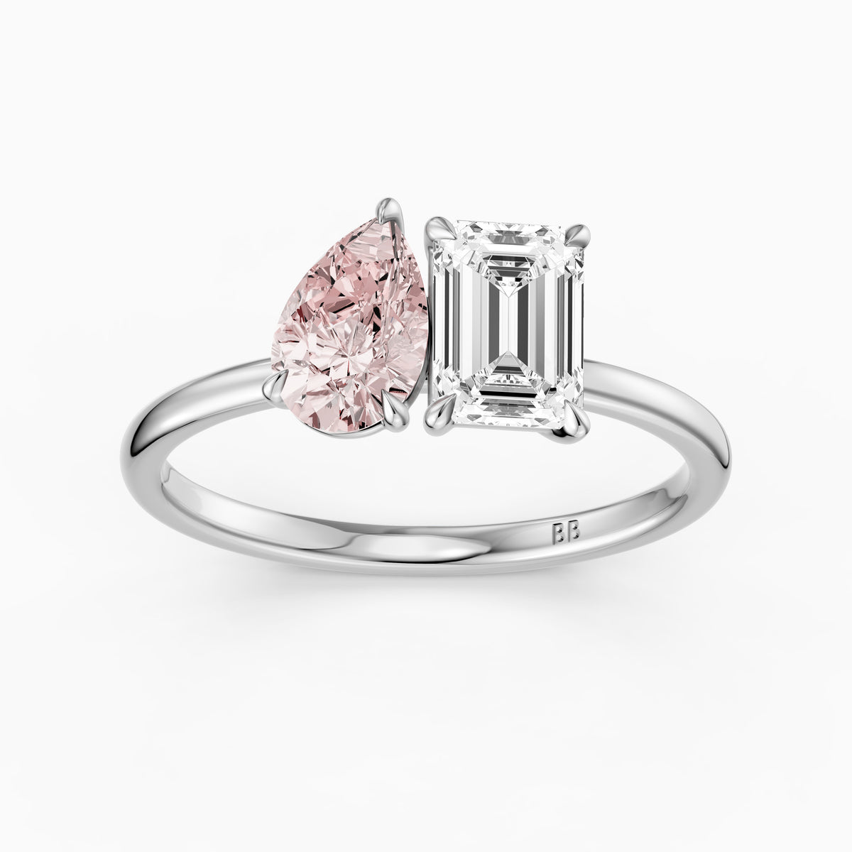 Milena Pink Pear and Emerald Cut Color Lab Grown Diamond Toi et Moi Ring