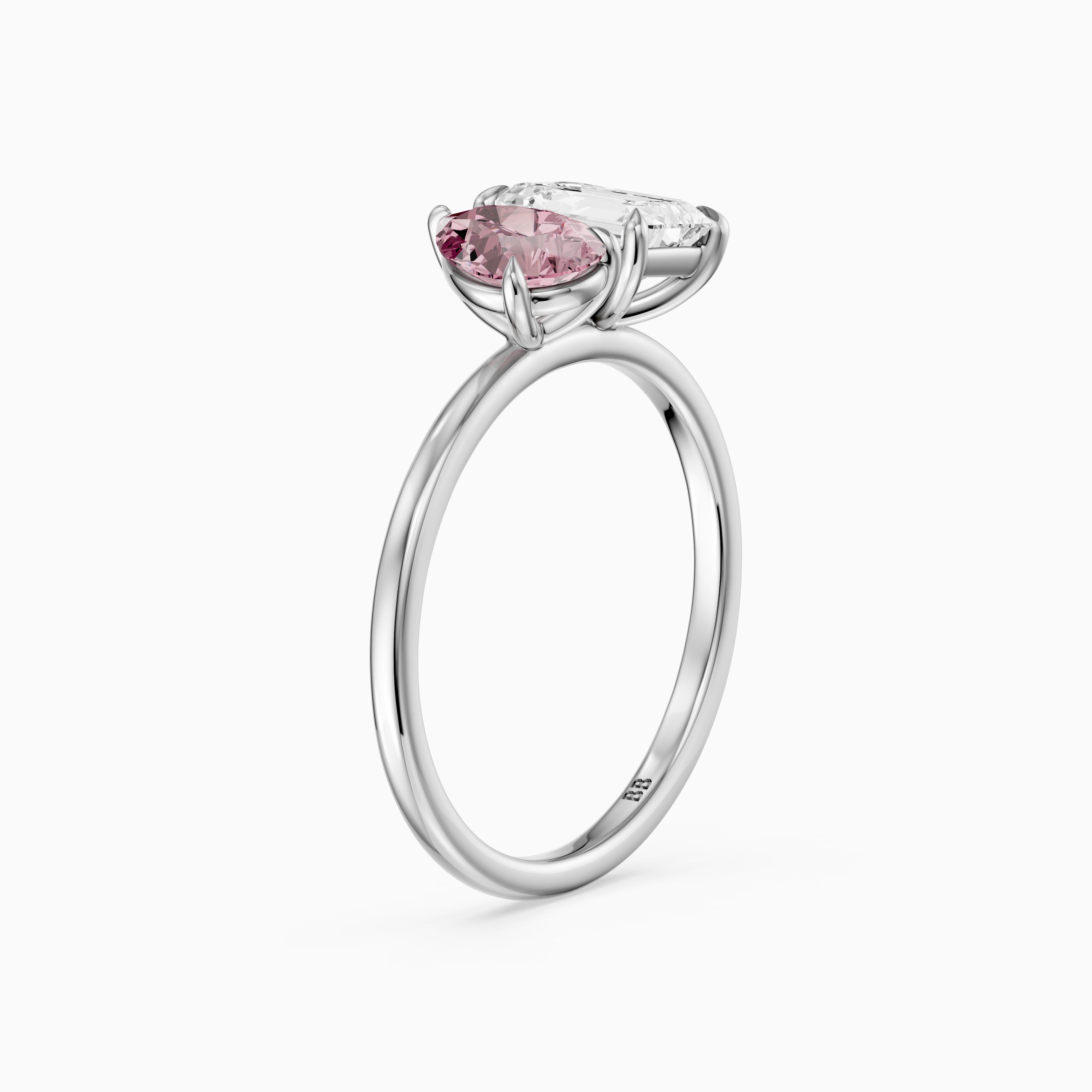 Milena Pink Pear and Emerald Cut Color Lab Grown Diamond Toi et Moi Ring