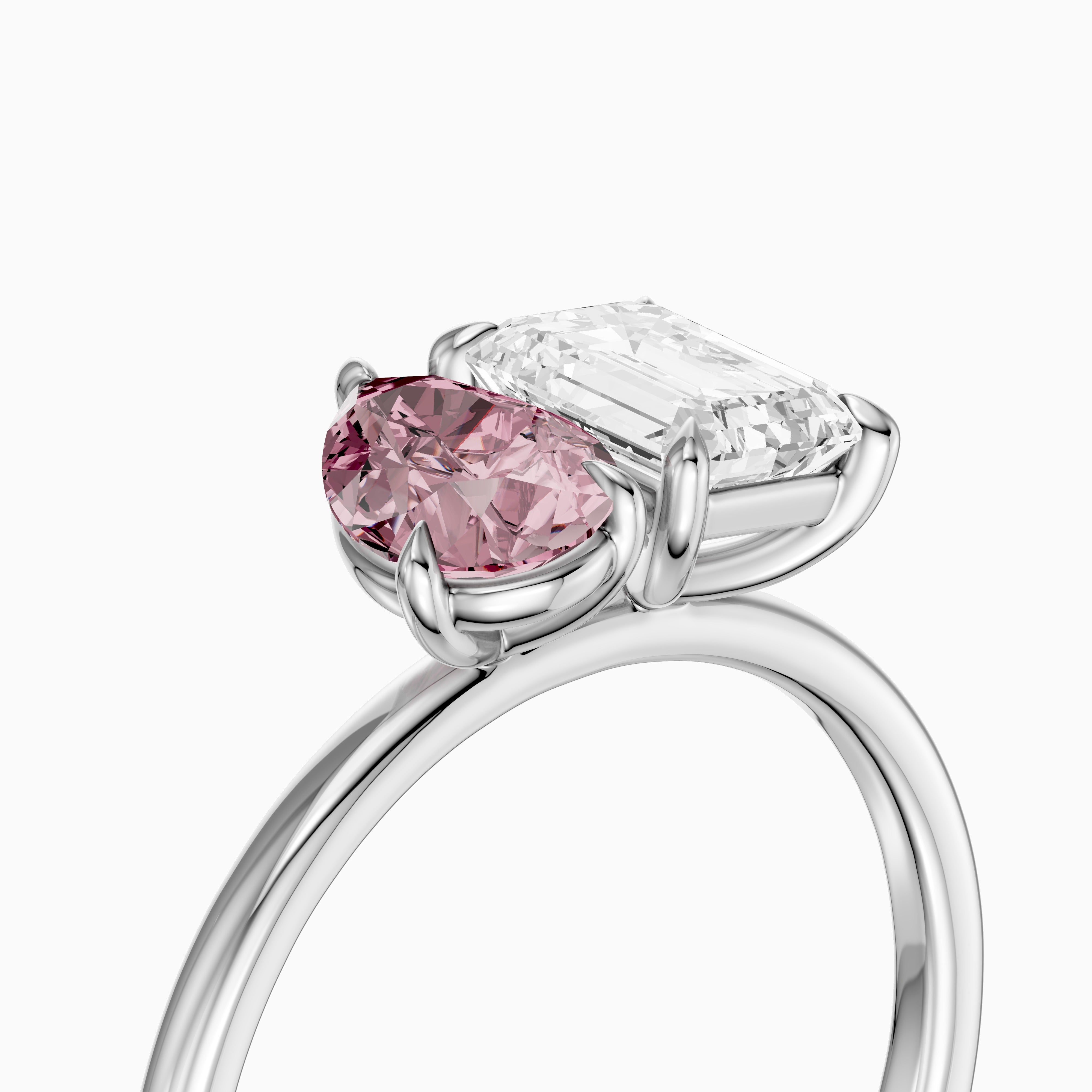 Milena Pink Pear and Emerald Cut Color Lab Grown Diamond Toi et Moi Ring