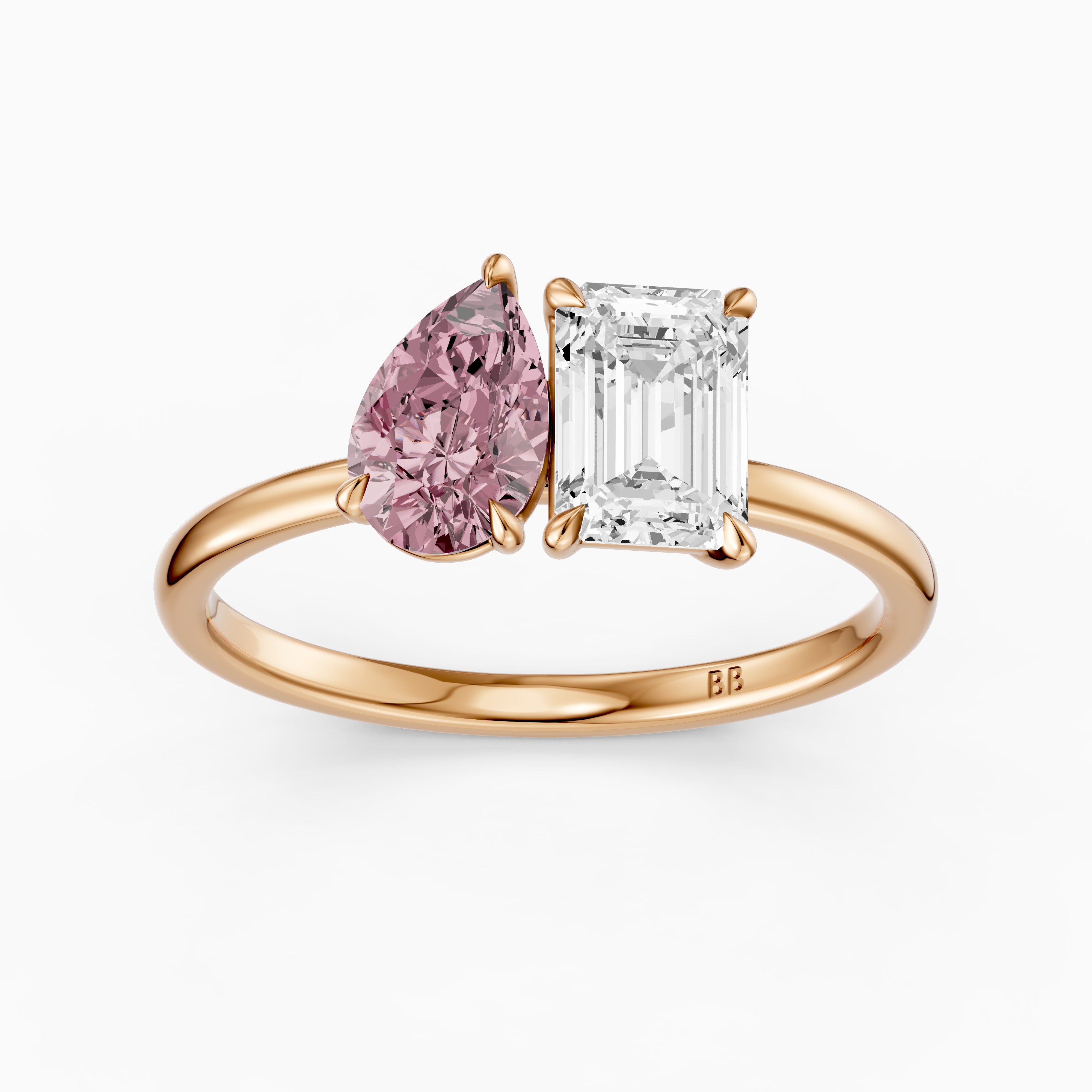 Milena Pink Pear and Emerald Cut Color Lab Grown Diamond Toi et Moi Ring