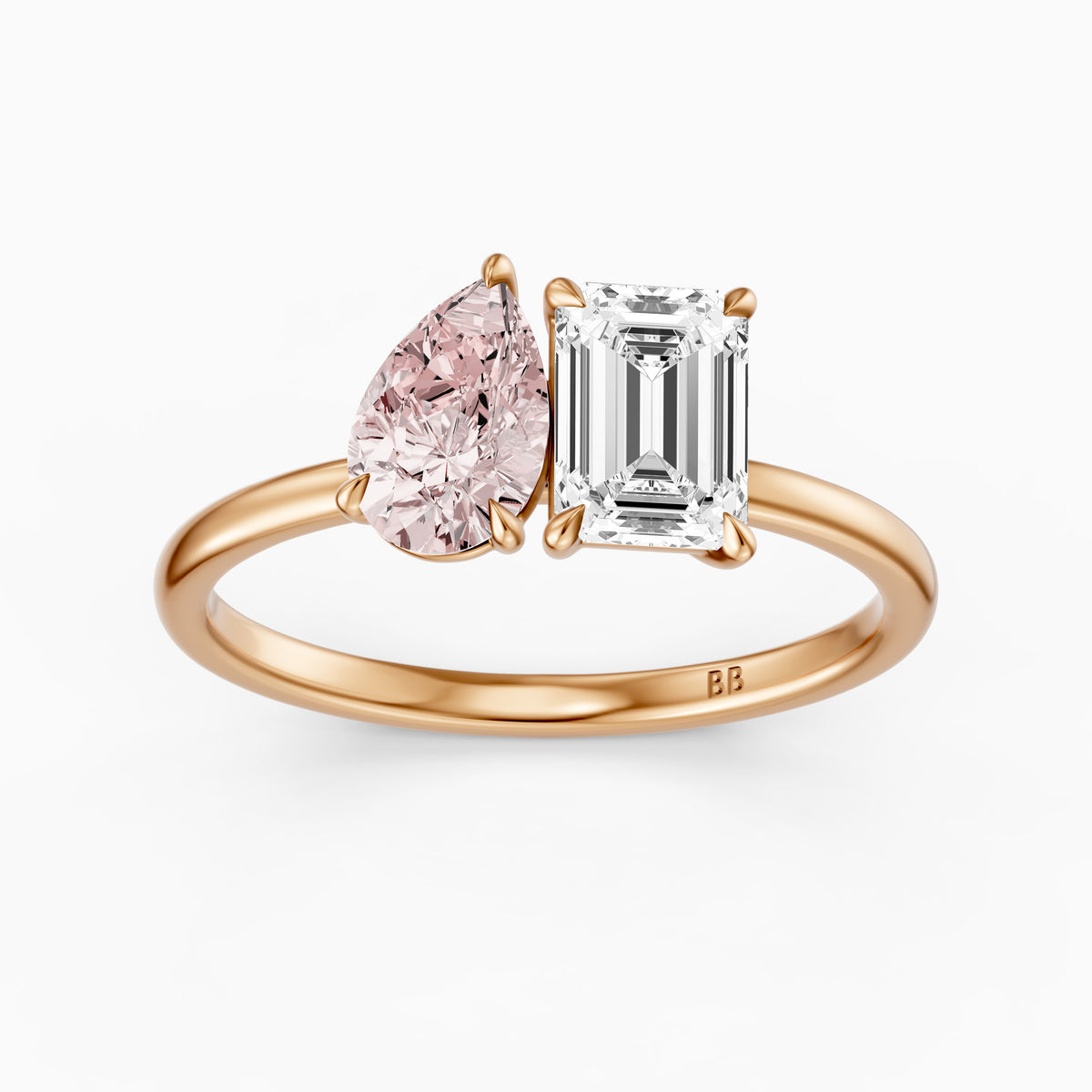 Milena Pink Pear and Emerald Cut Color Lab Grown Diamond Toi et Moi Ring