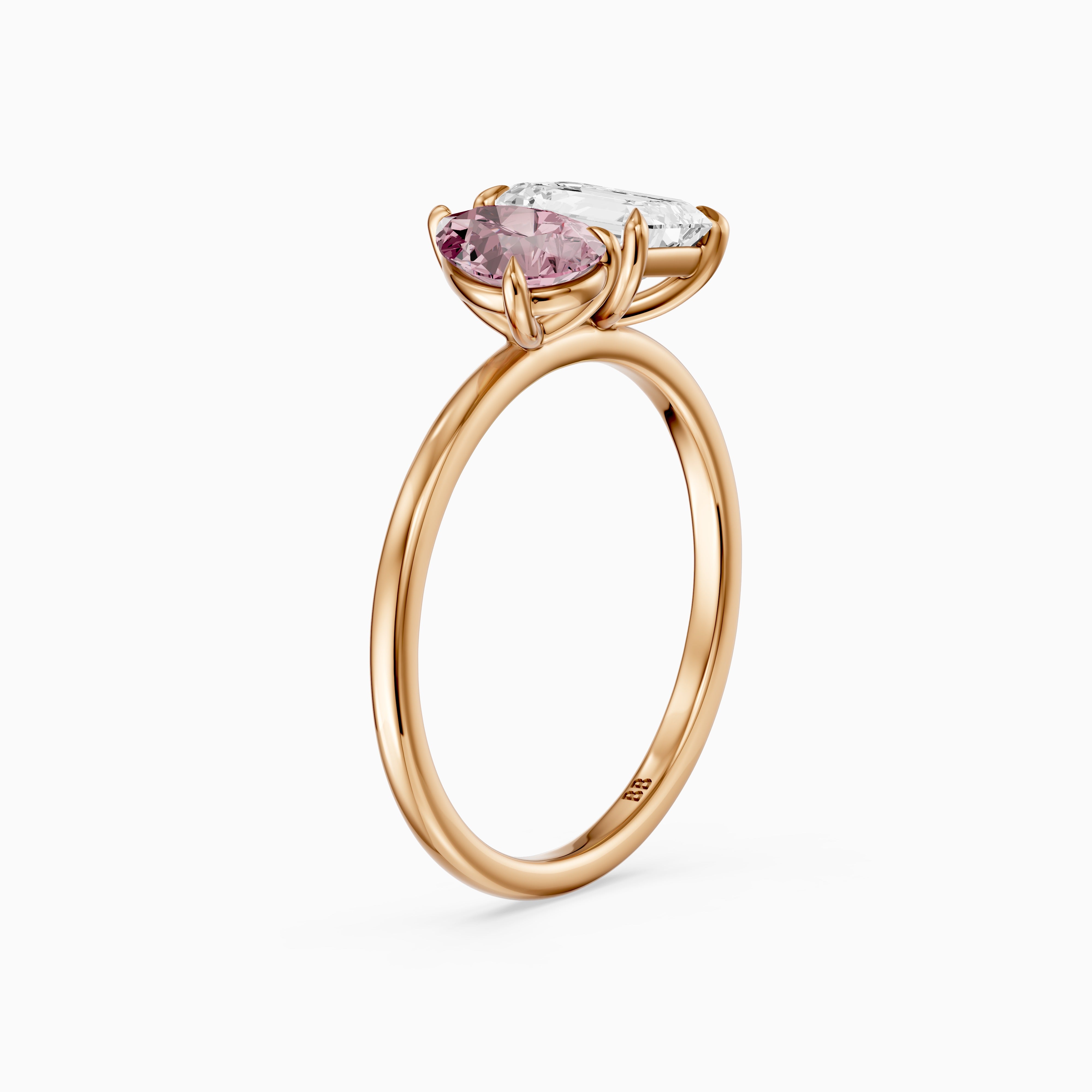 Milena Pink Pear and Emerald Cut Color Lab Grown Diamond Toi et Moi Ring