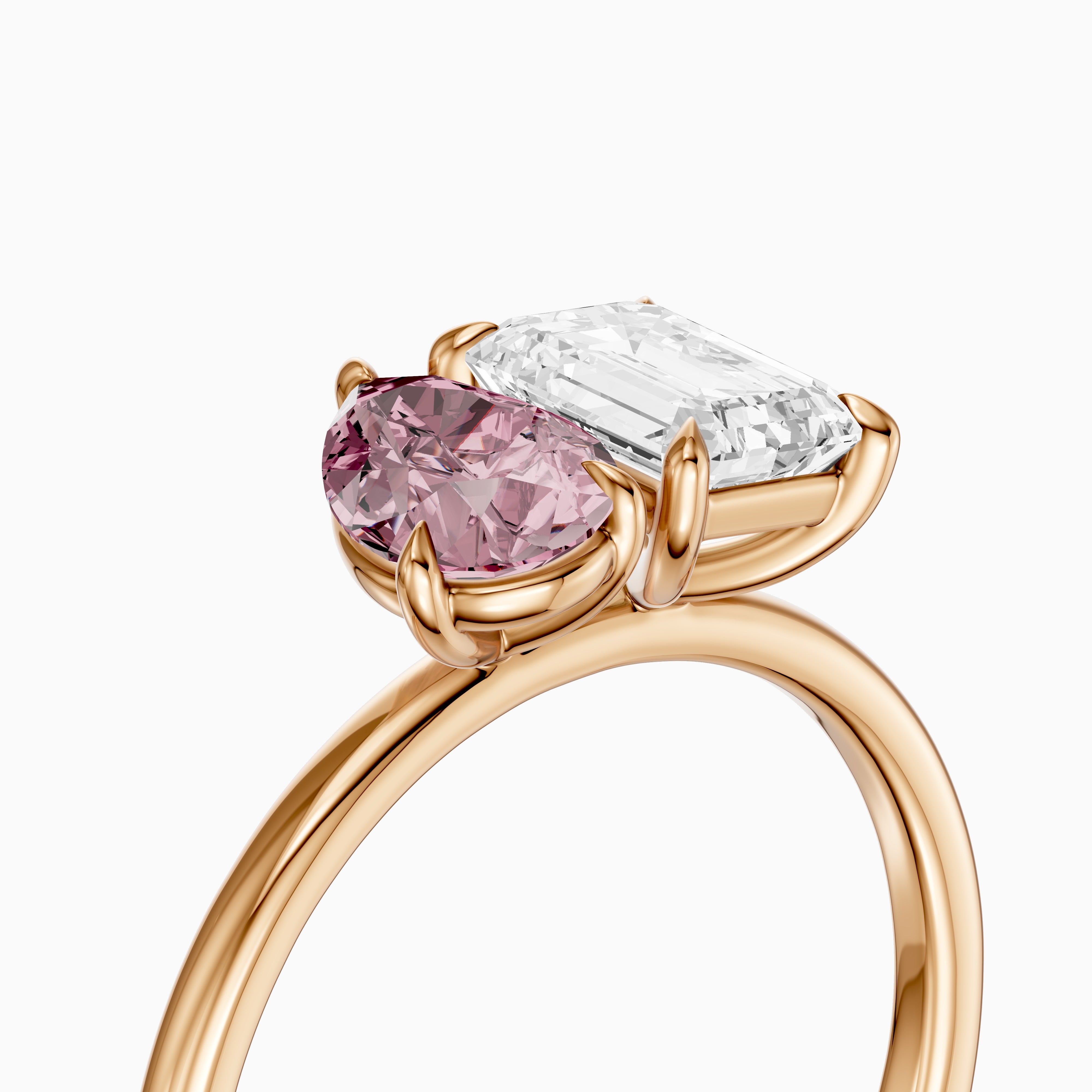 Milena Pink Pear and Emerald Cut Color Lab Grown Diamond Toi et Moi Ring