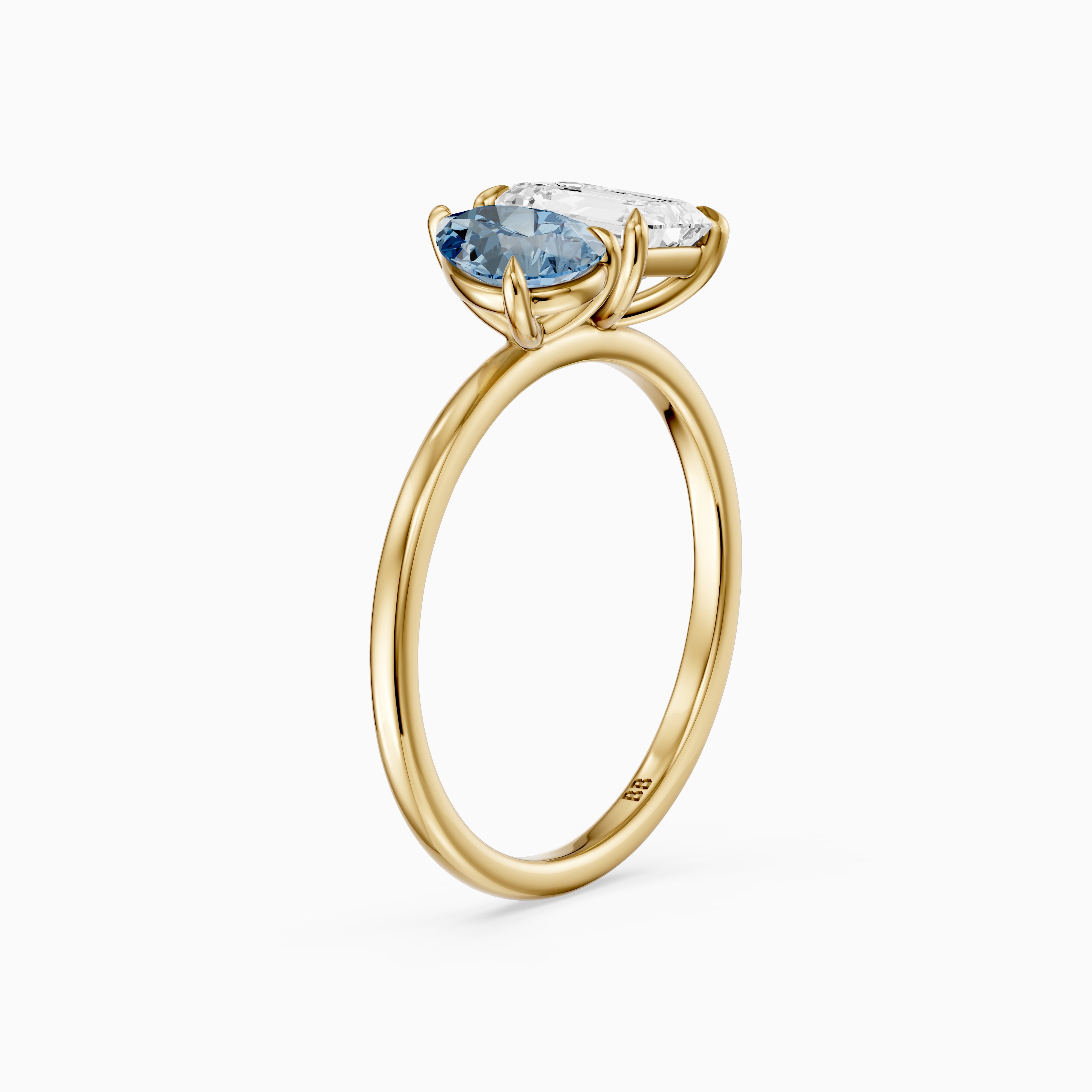 Eliska Blue Pear and Emerald Cut Color Lab Grown Diamond Toi et Moi Ring