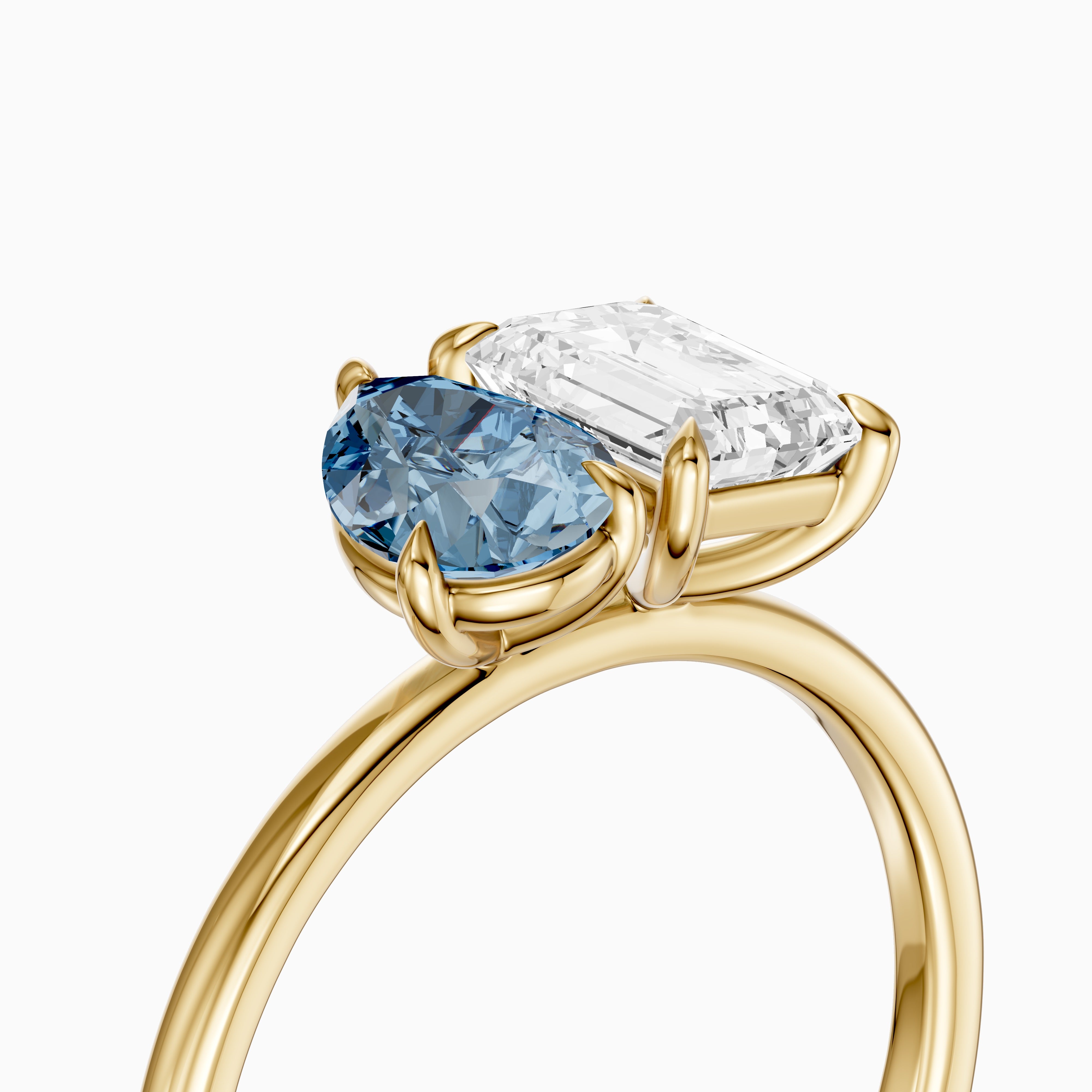 Eliska Blue Pear and Emerald Cut Color Lab Grown Diamond Toi et Moi Ring
