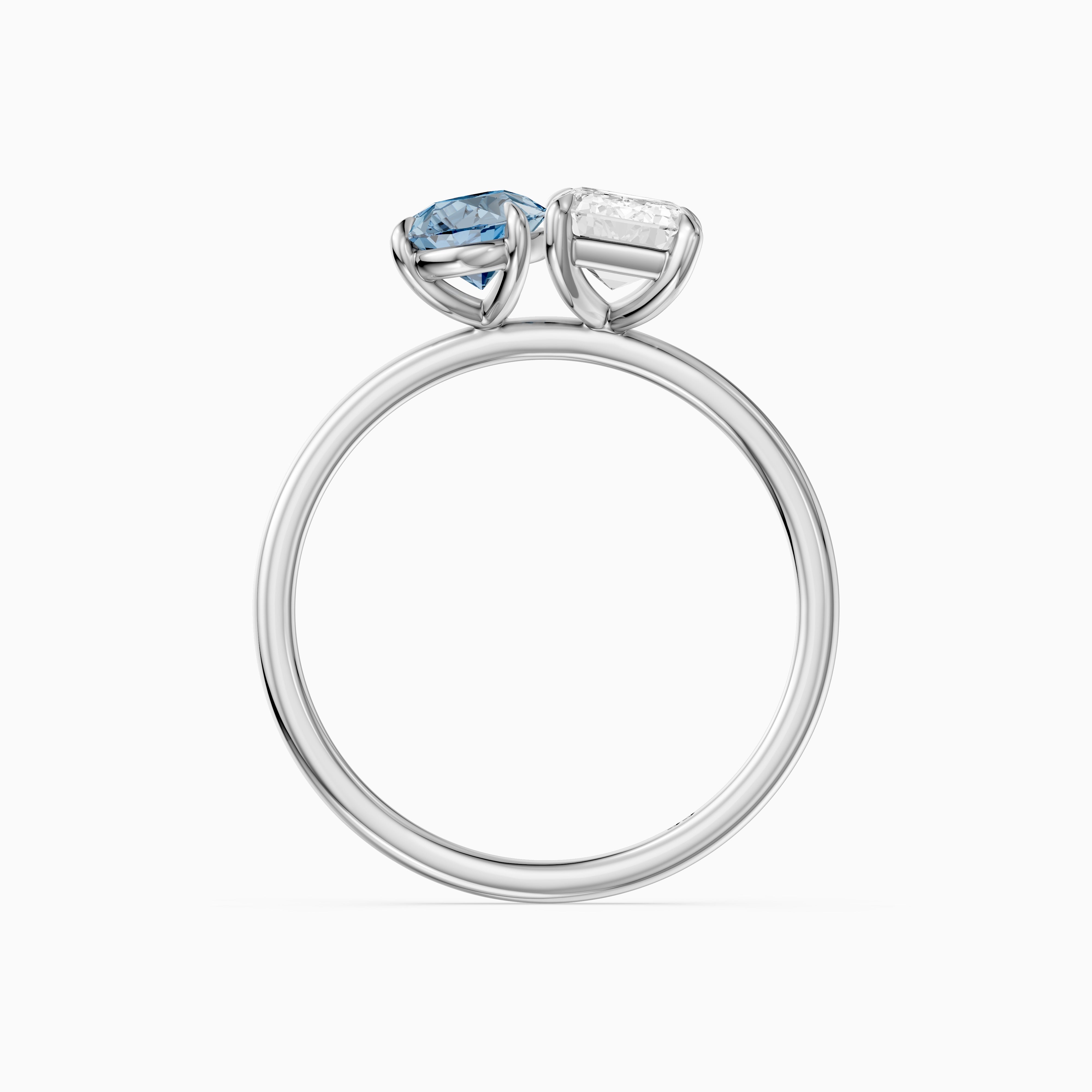 Eliska Blue Pear and Emerald Cut Color Lab Grown Diamond Toi et Moi Ring