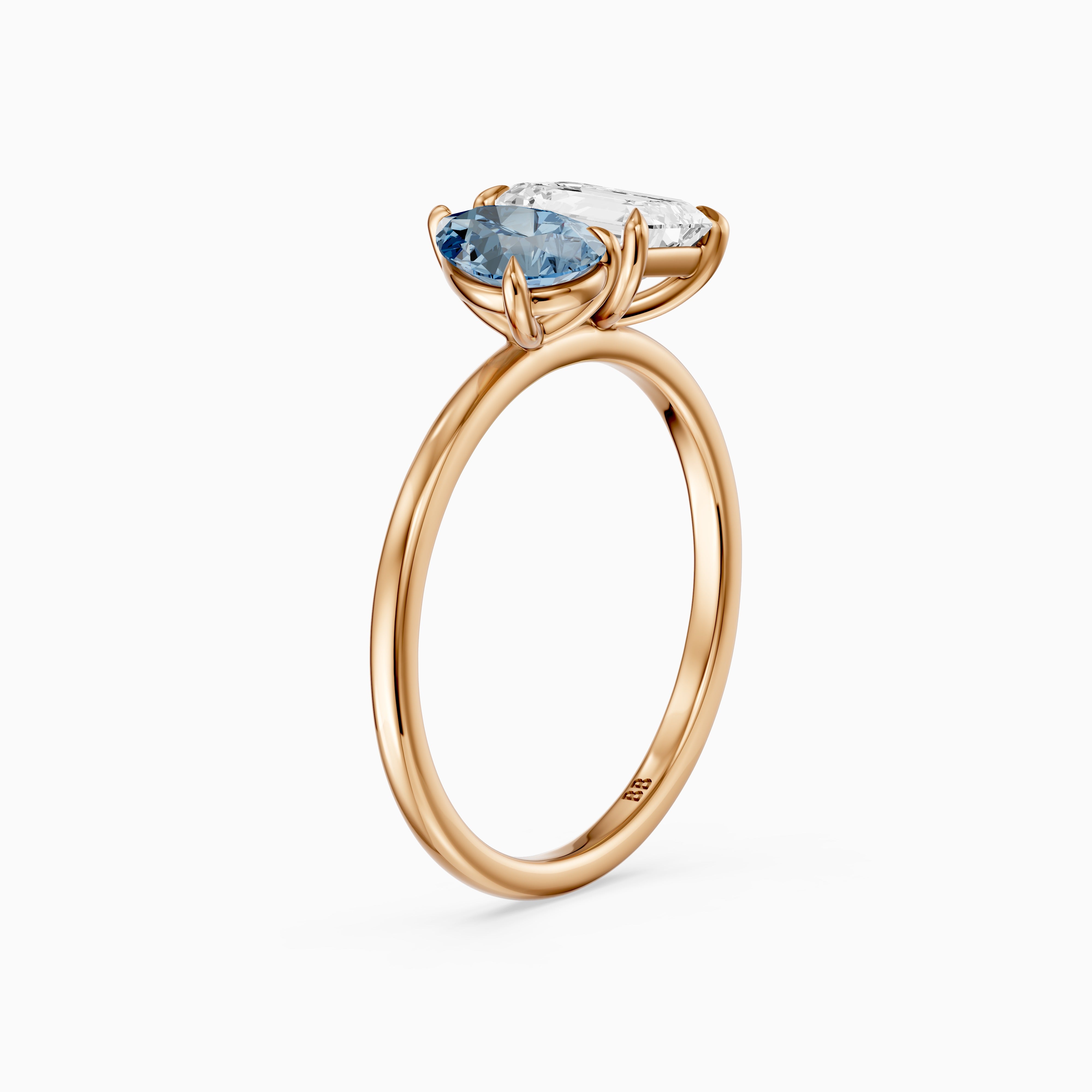 Eliska Blue Pear and Emerald Cut Color Lab Grown Diamond Toi et Moi Ring
