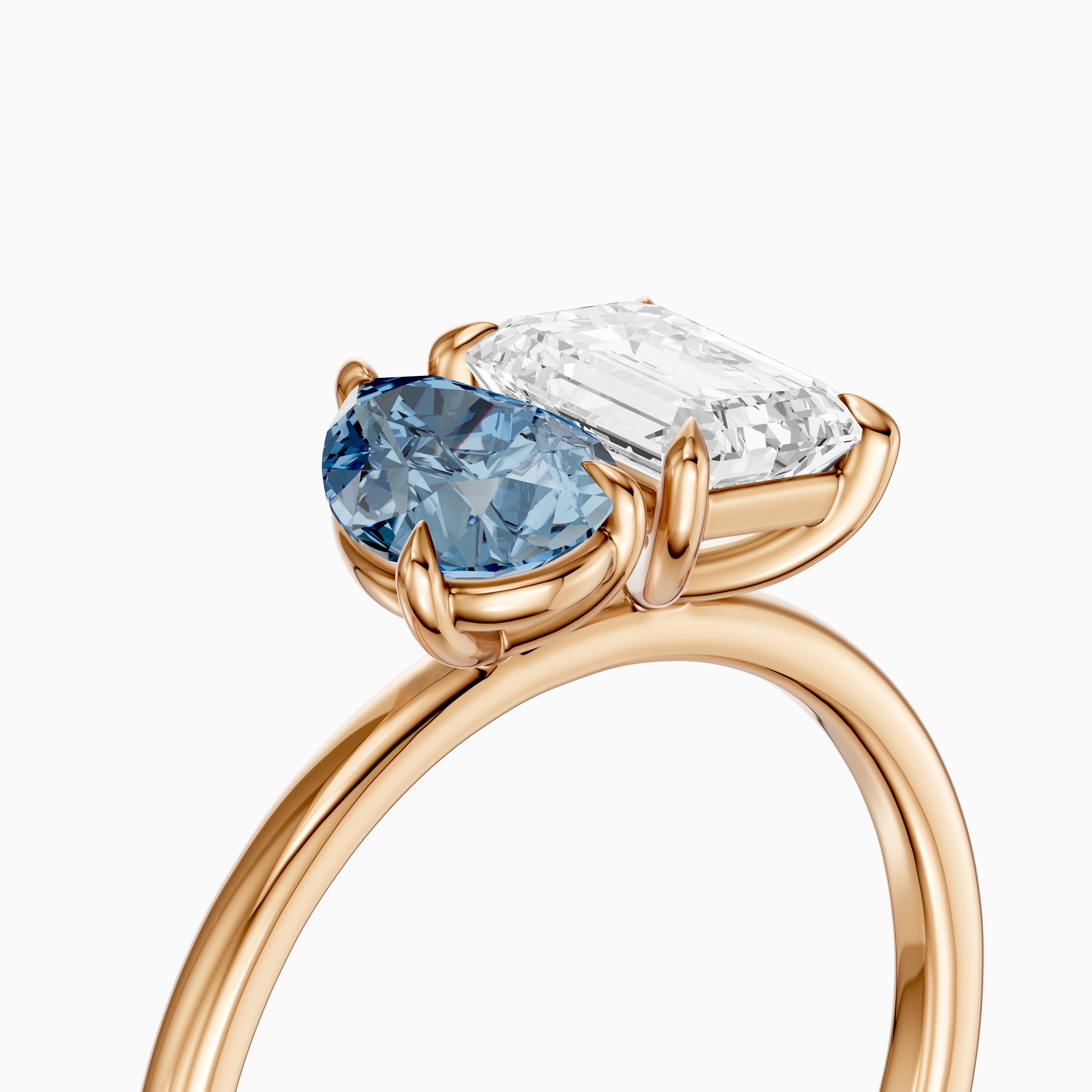 Eliska Blue Pear and Emerald Cut Color Lab Grown Diamond Toi et Moi Ring