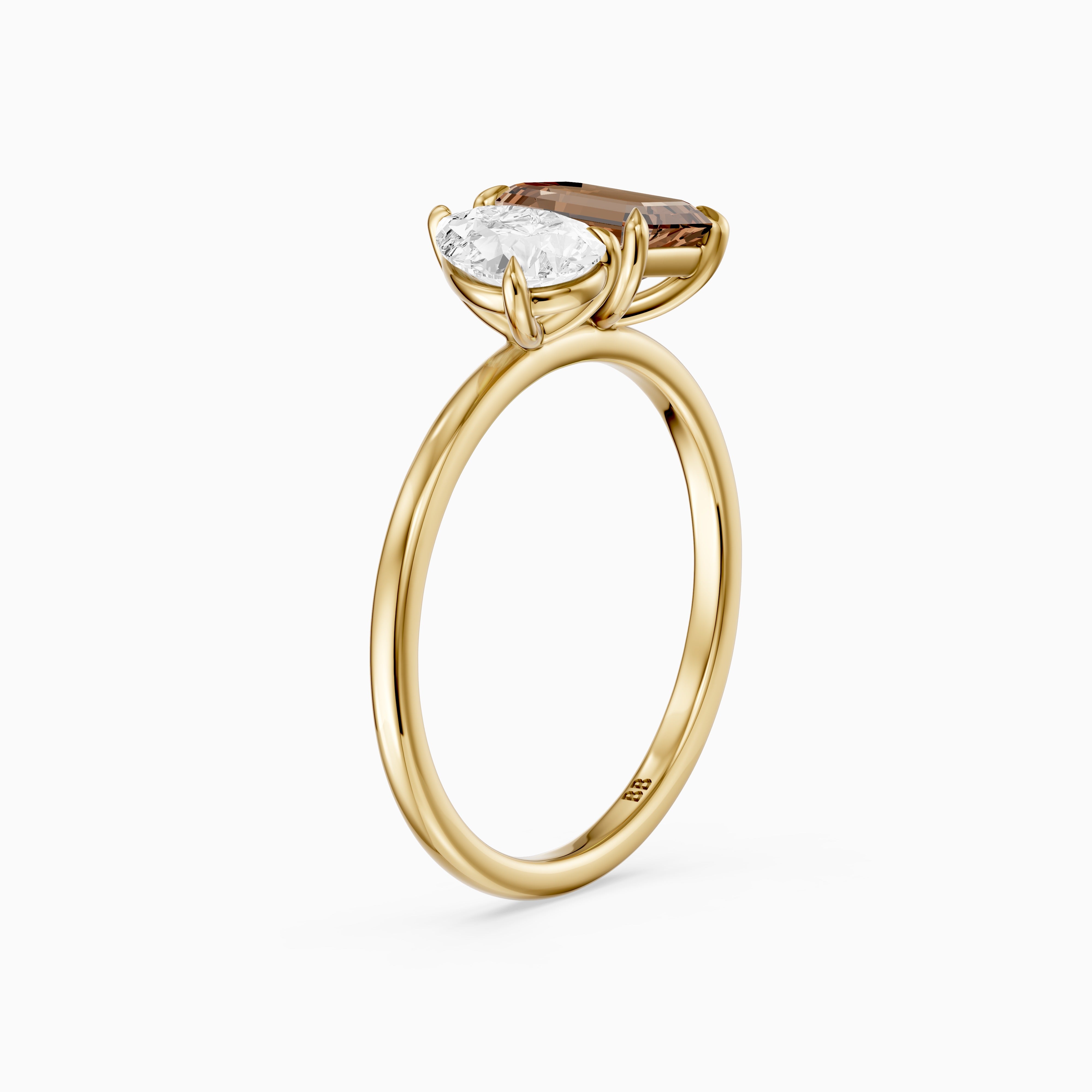 Bojana Champagne Emerald Cut and Pear Shape Color Lab Grown Diamond Toi et Moi Ring