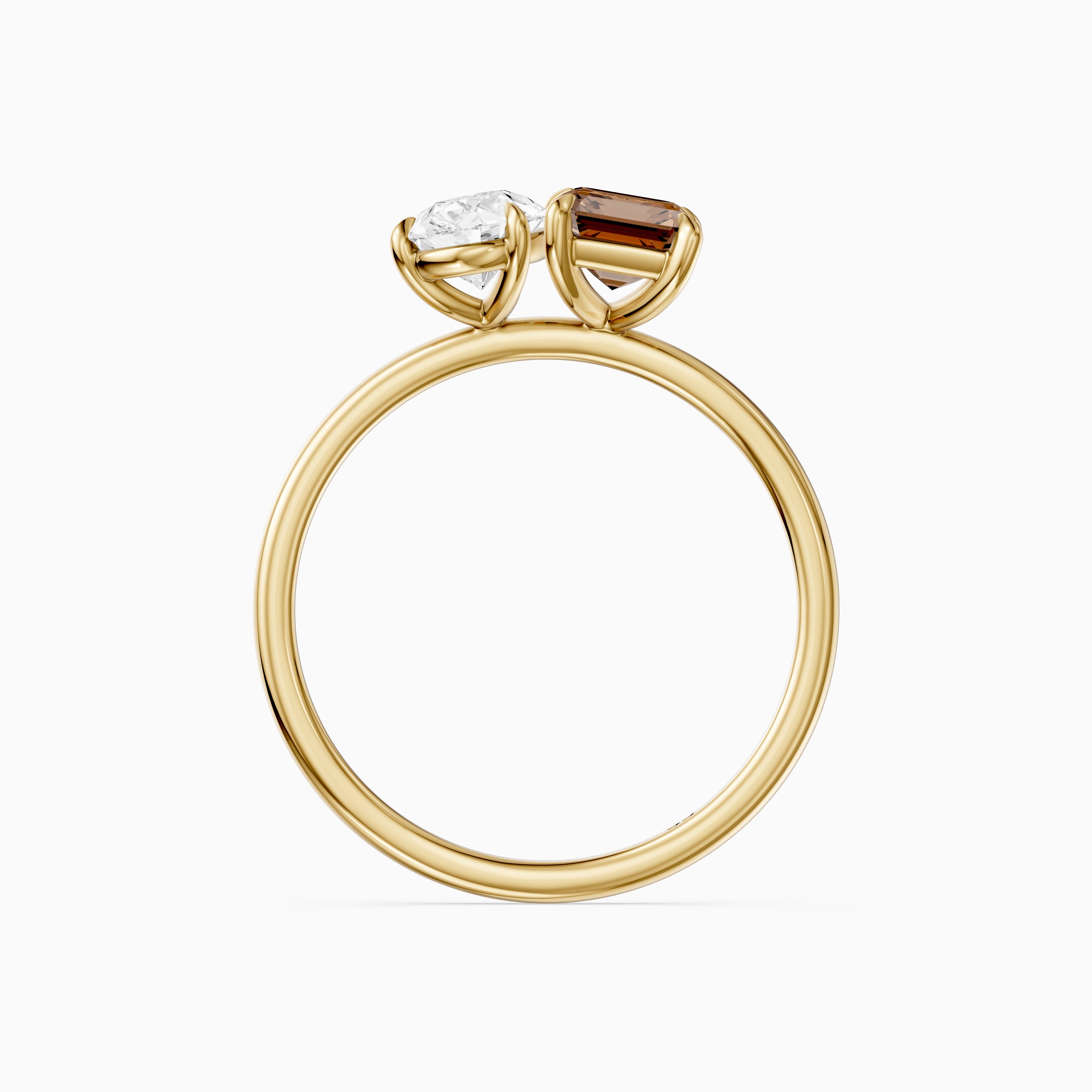 Bojana Champagne Emerald Cut and Pear Shape Color Lab Grown Diamond Toi et Moi Ring