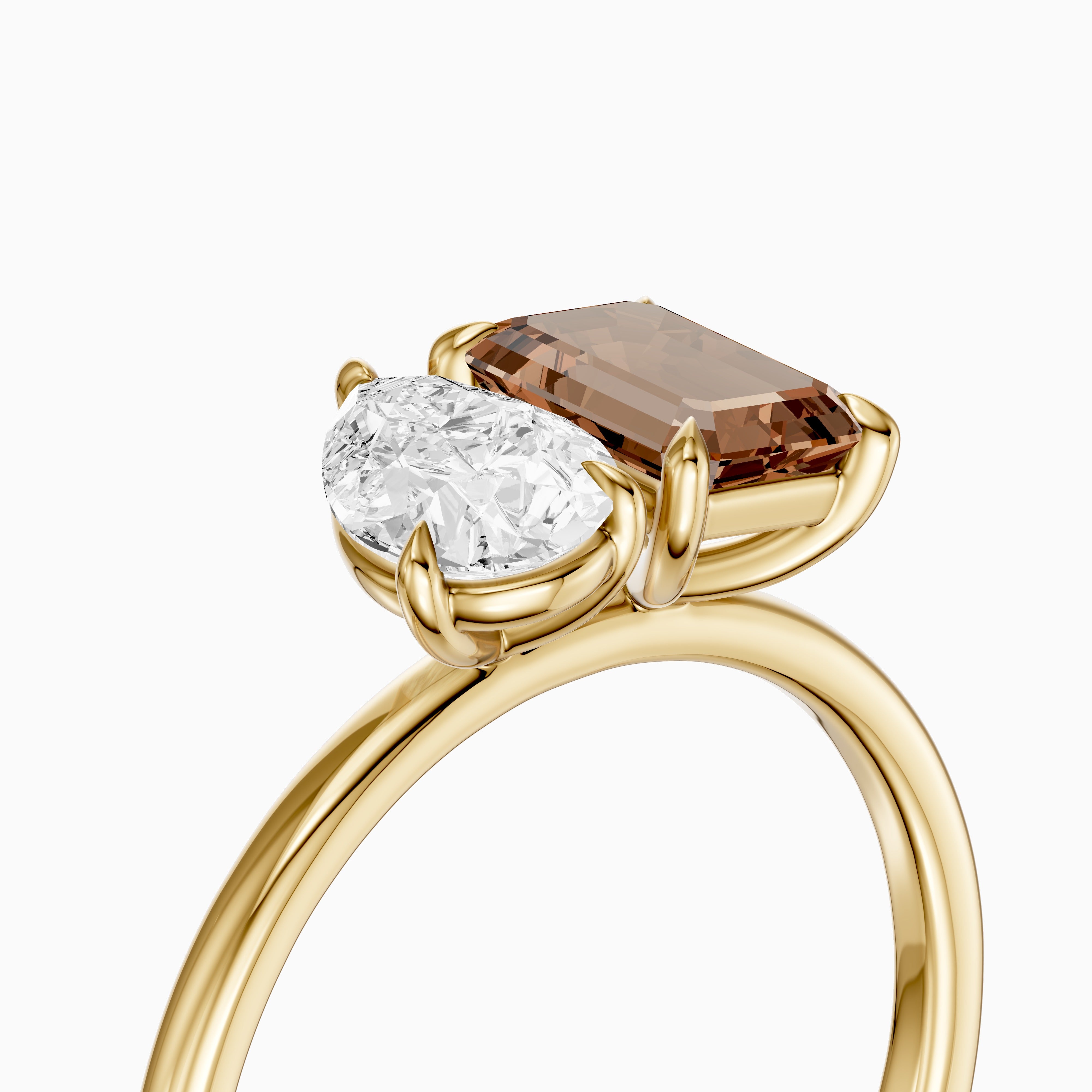 Bojana Champagne Emerald Cut and Pear Shape Color Lab Grown Diamond Toi et Moi Ring