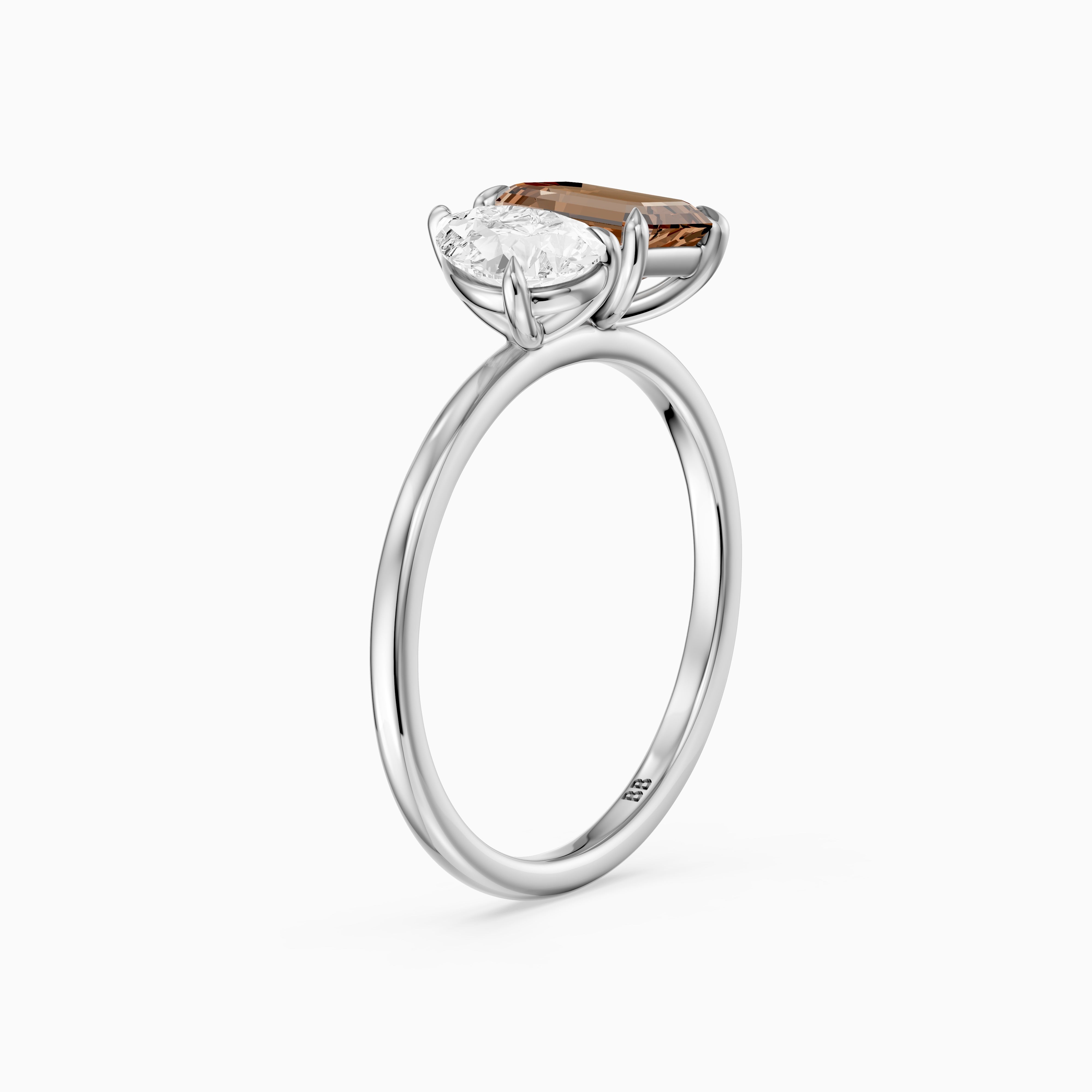 Bojana Champagne Emerald Cut and Pear Shape Color Lab Grown Diamond Toi et Moi Ring