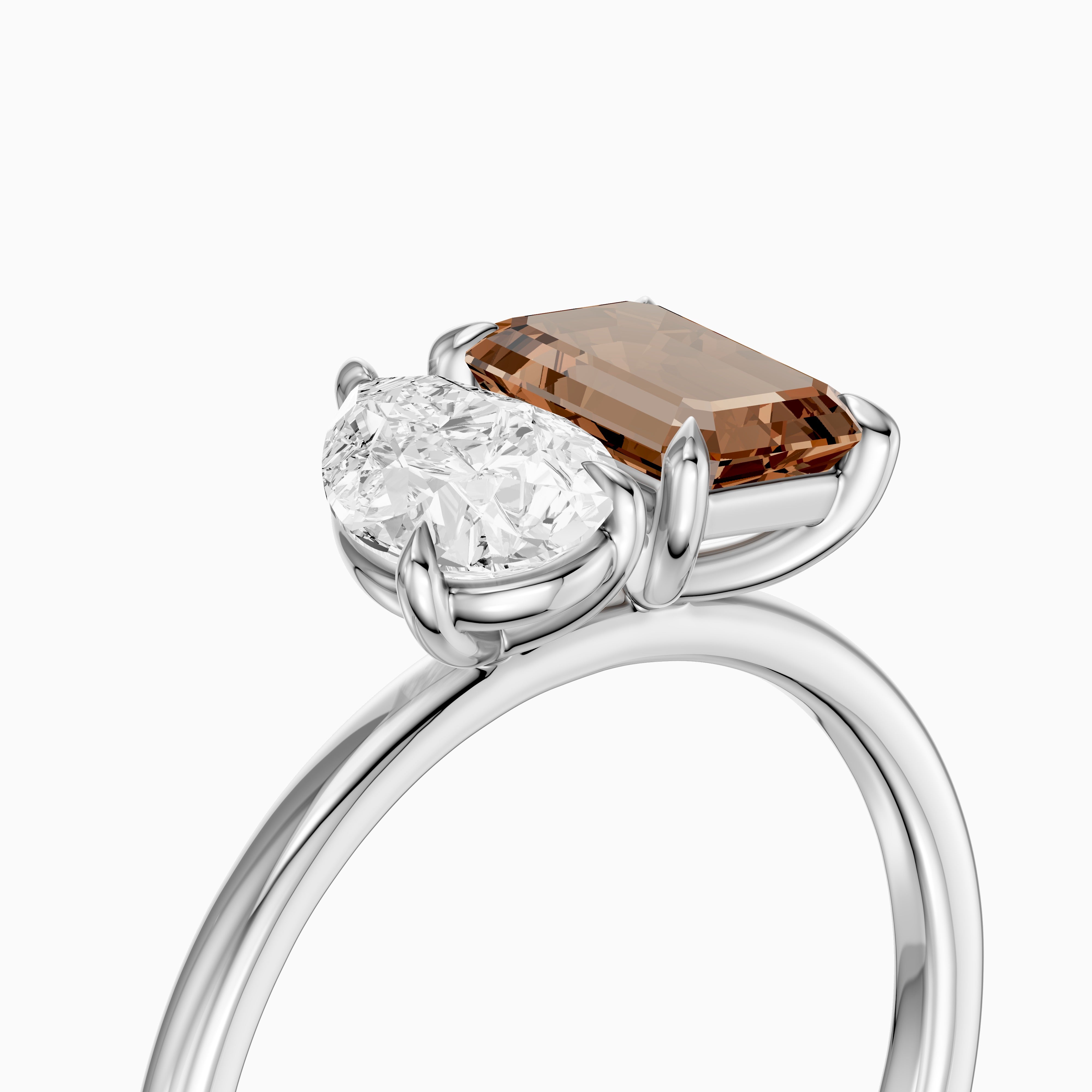Bojana Champagne Emerald Cut and Pear Shape Color Lab Grown Diamond Toi et Moi Ring