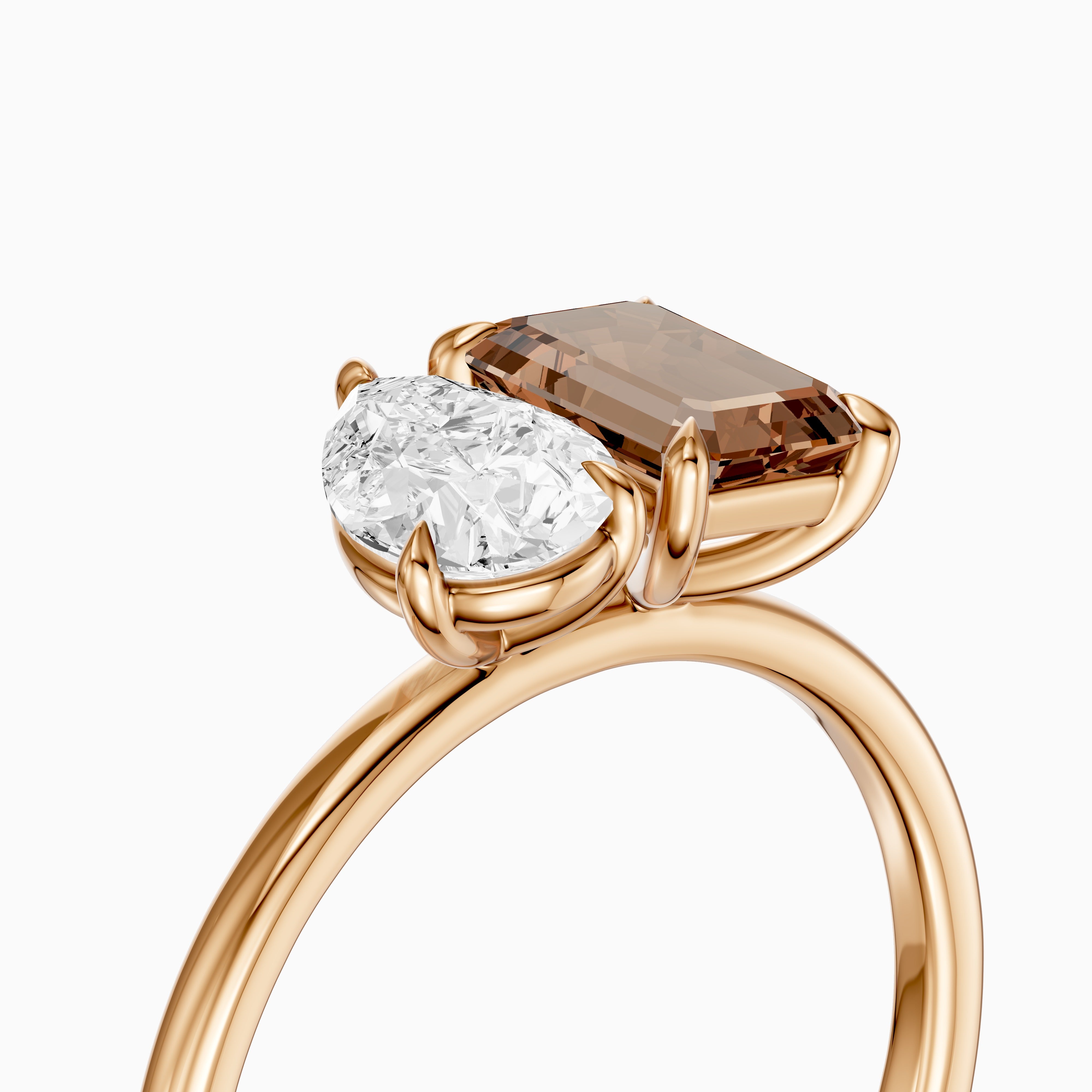 Bojana Champagne Emerald Cut and Pear Shape Color Lab Grown Diamond Toi et Moi Ring